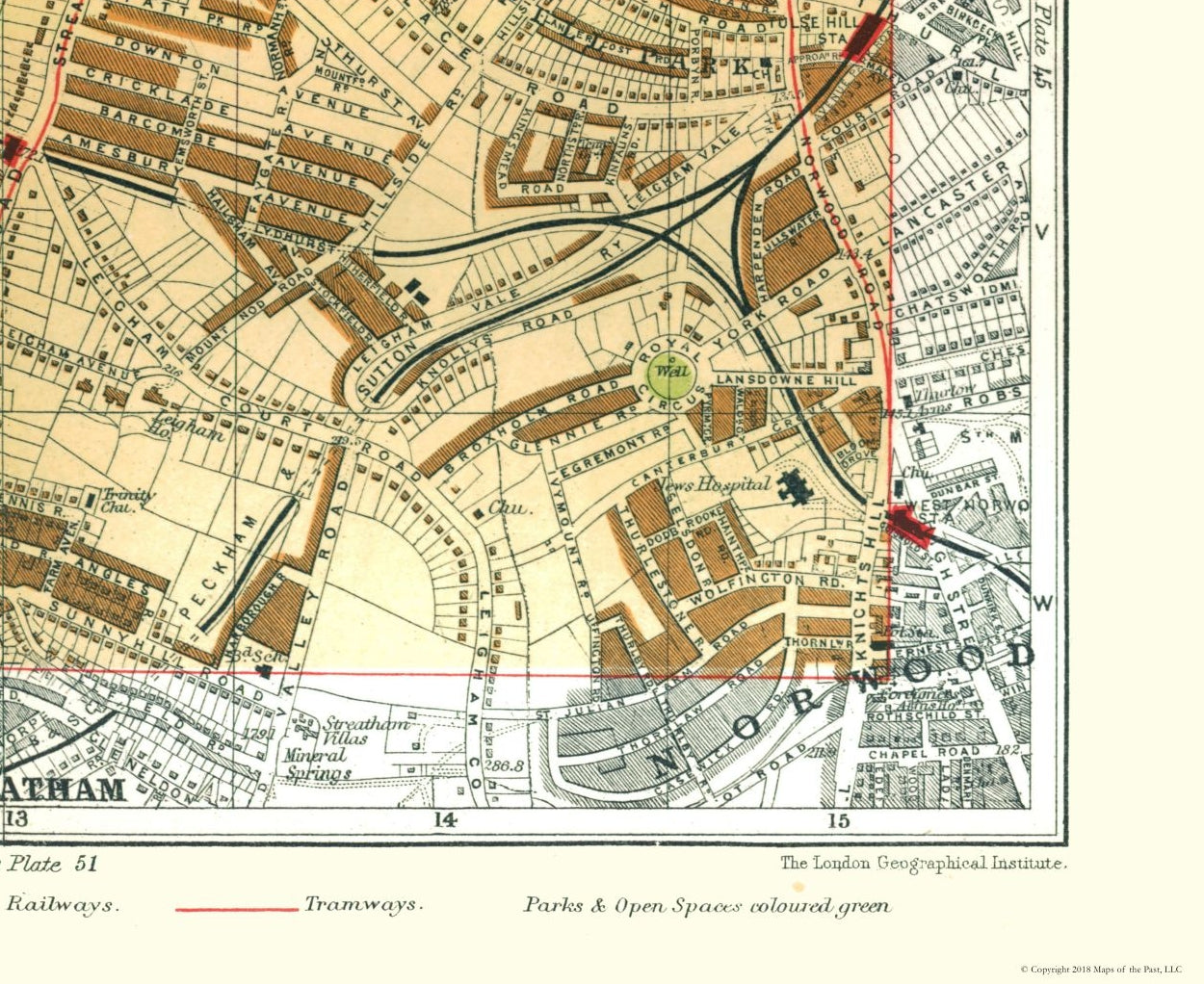 Historic Map - Tooting Commons London England - Philip 1904 - Vintage Wall Art