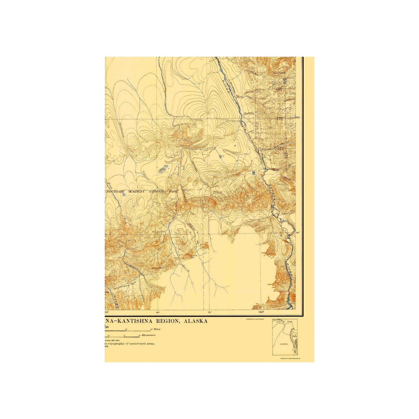Topographical Map - Nenana-Kantishna Region Alaska - USGS 1919 - 23 x 33.55 - Vintage Wall Art