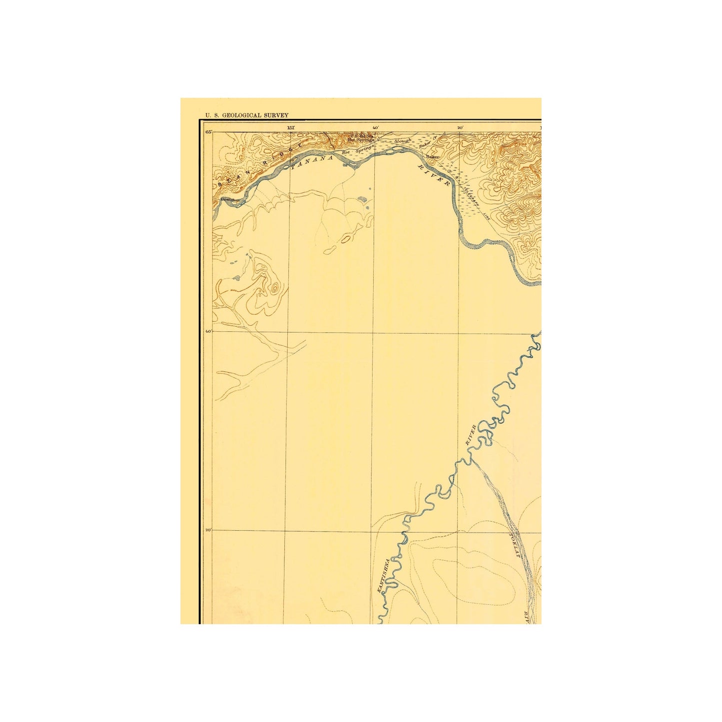 Topographical Map - Nenana-Kantishna Region Alaska - USGS 1919 - 23 x 33.55 - Vintage Wall Art