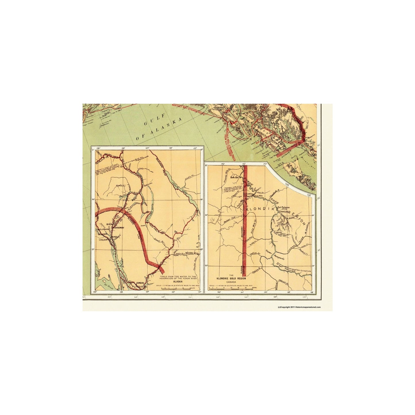 Historic Mine Map - Alaska Gold Coal Fields - Walcott 1898 - Vintage Wall Art
