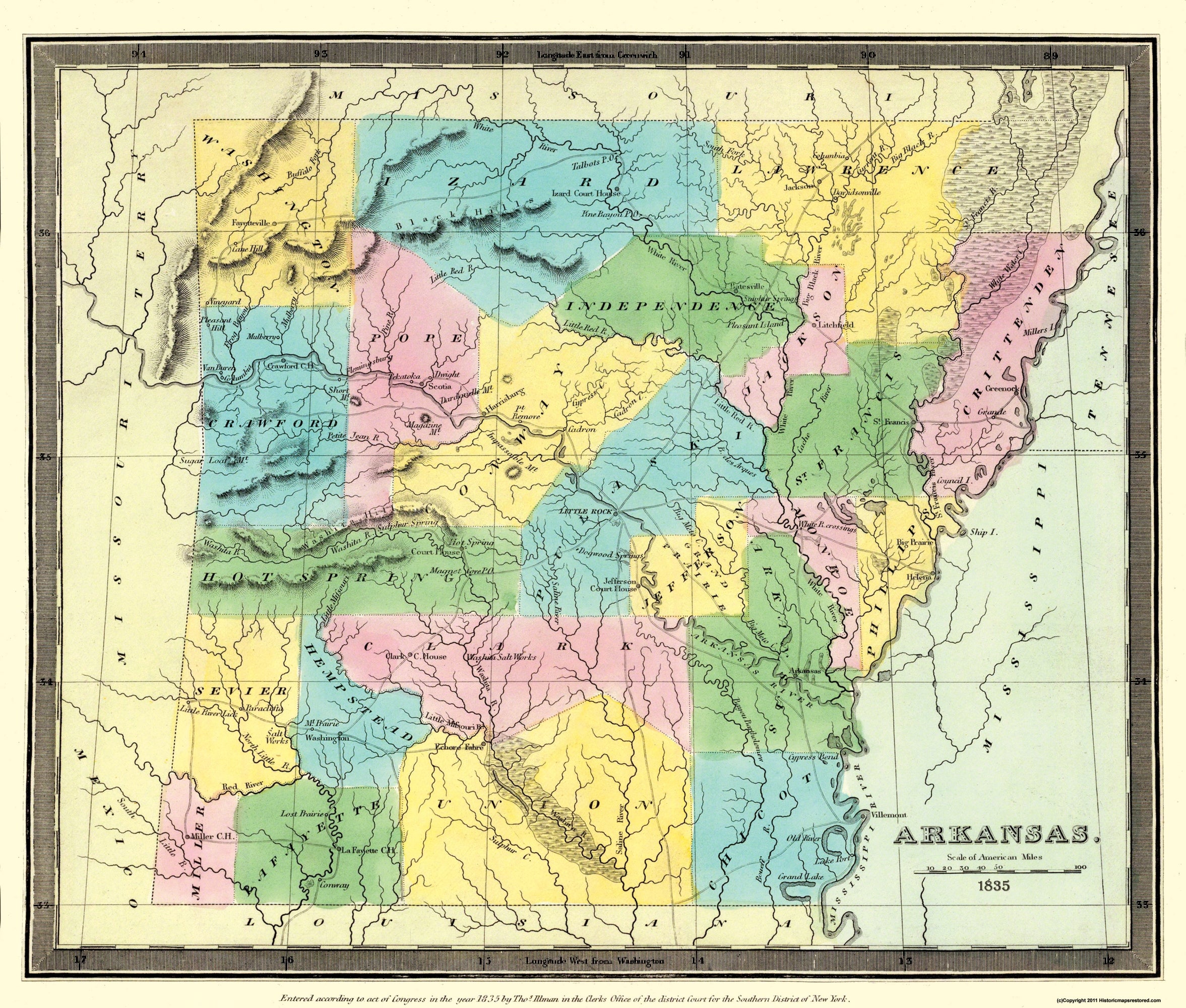 Historic State Map - Arkansas Territory - Burr 1835 - Vintage Wall Art