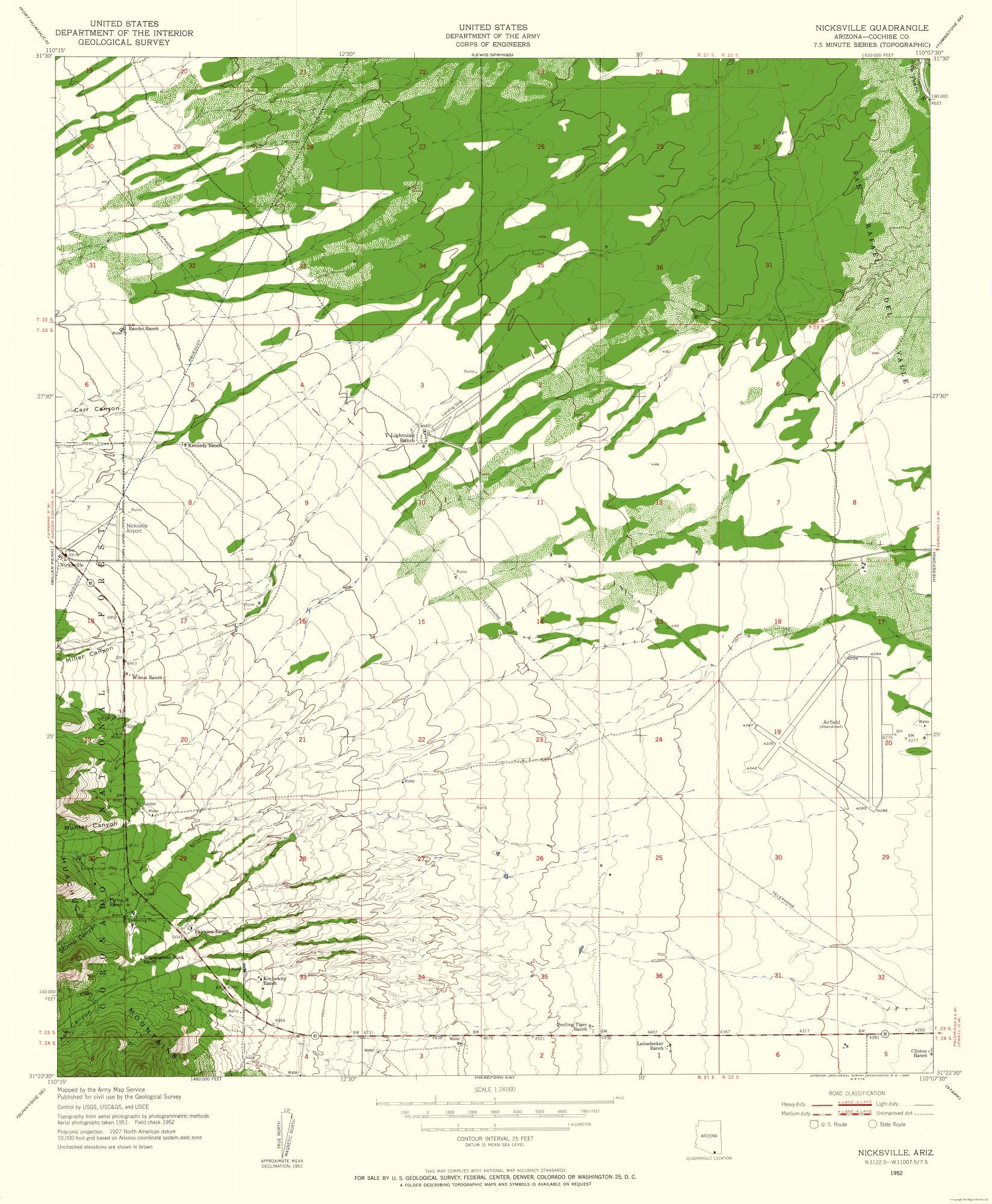 Topographical Map Nicksville Arizona Quad Usgs 1952 23 X 2791 Maps Of The Past 0107