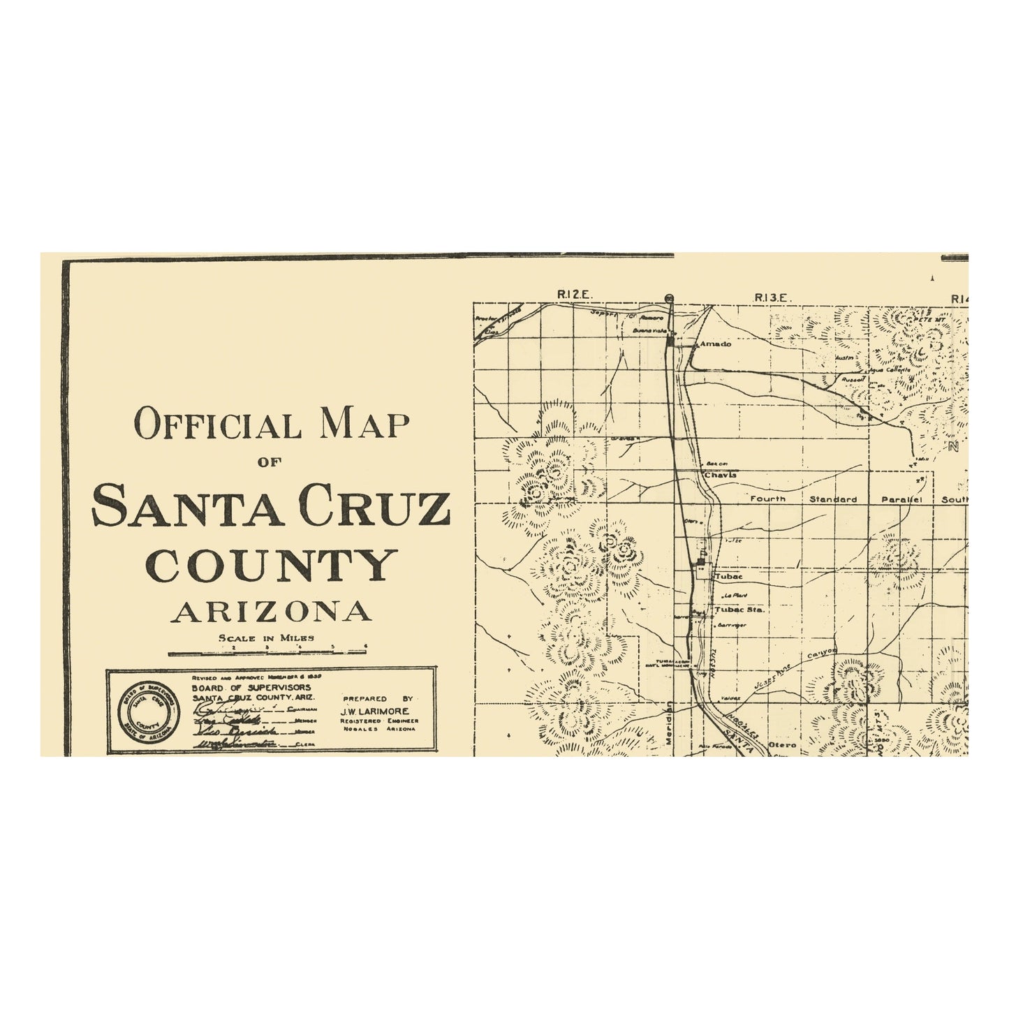 Historic County Map - Santa Cruz County Arizona - Larimore 1917 - 42.31 x 23 - Vintage Wall Art