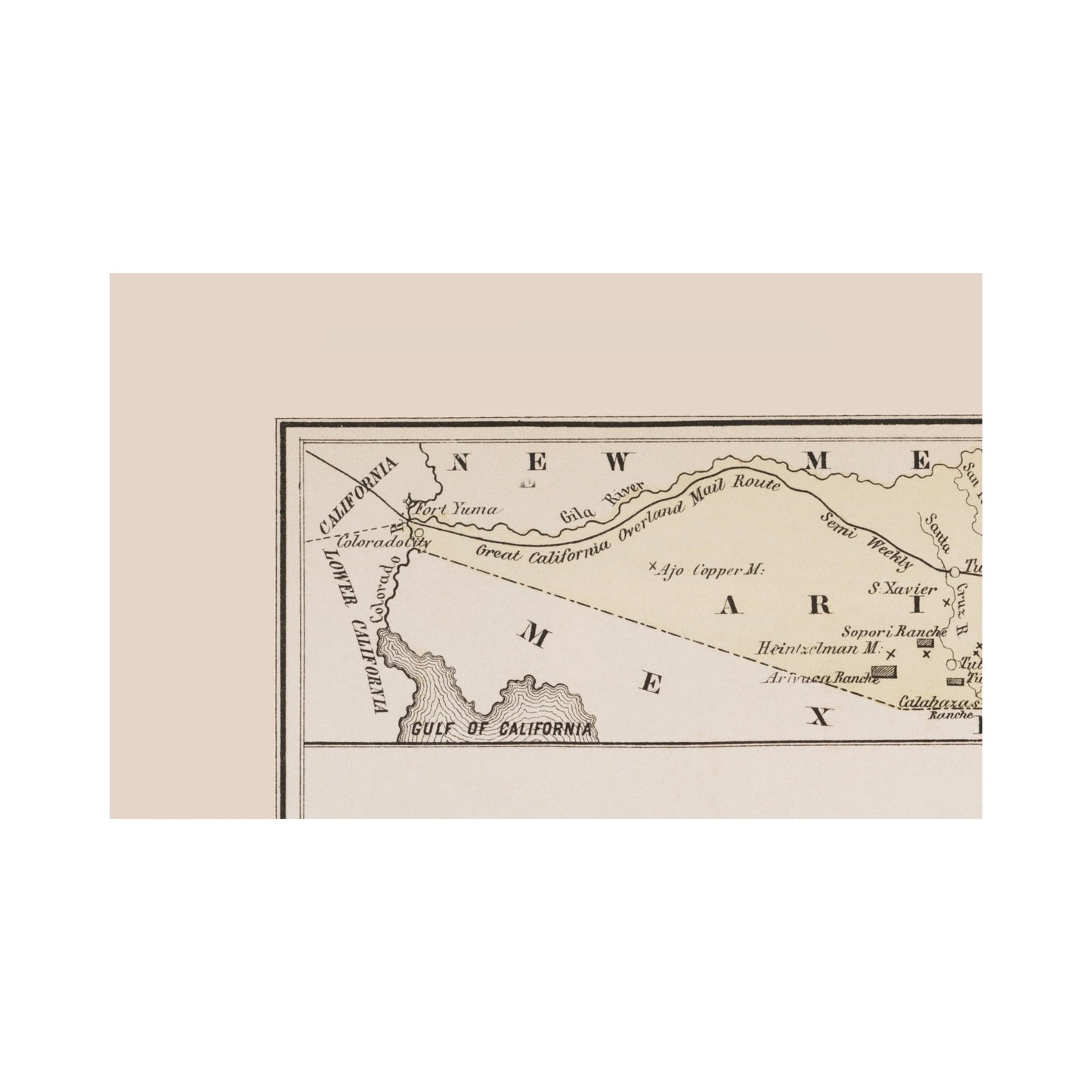 Historic Mine Map - Arizona Gadsden Purchase Silver Mines - Roskruge 1859 - 23 x 36.77 - Vintage Wall Art