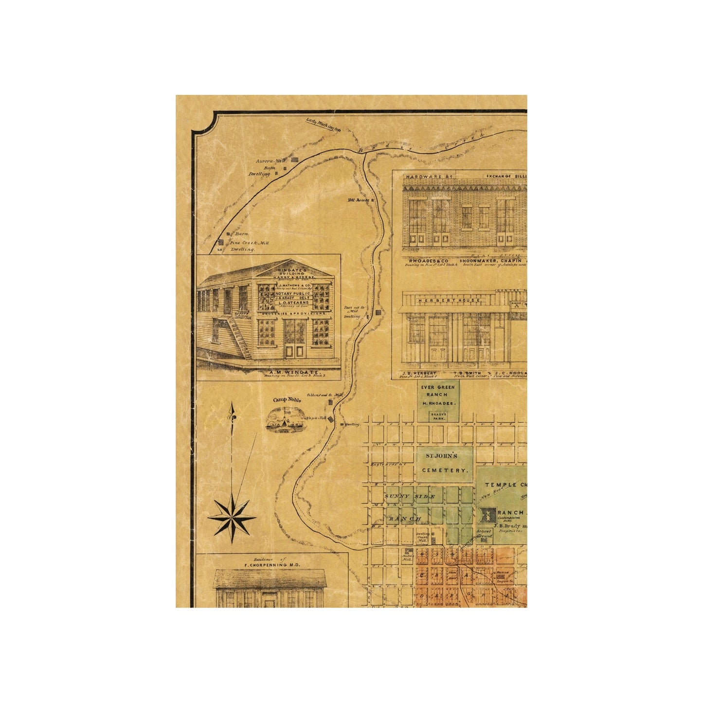 Historic City Map - Aurora Esmeralda California - Brady 1862 - 23 x 33.56 - Vintage Wall Art