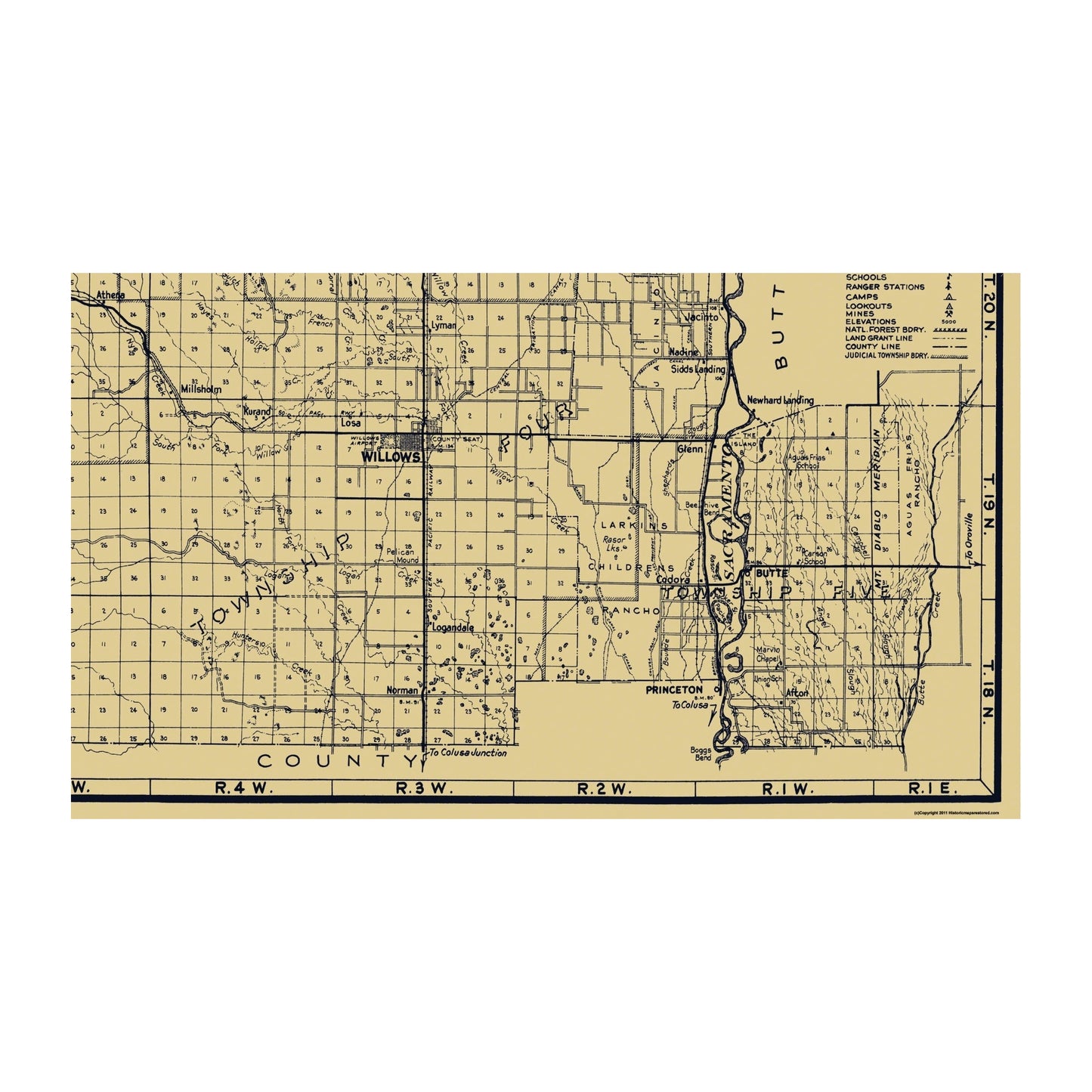 Historic County Map - Glenn County California - Metsker 1936 - 40 x 23 - Vintage Wall Art