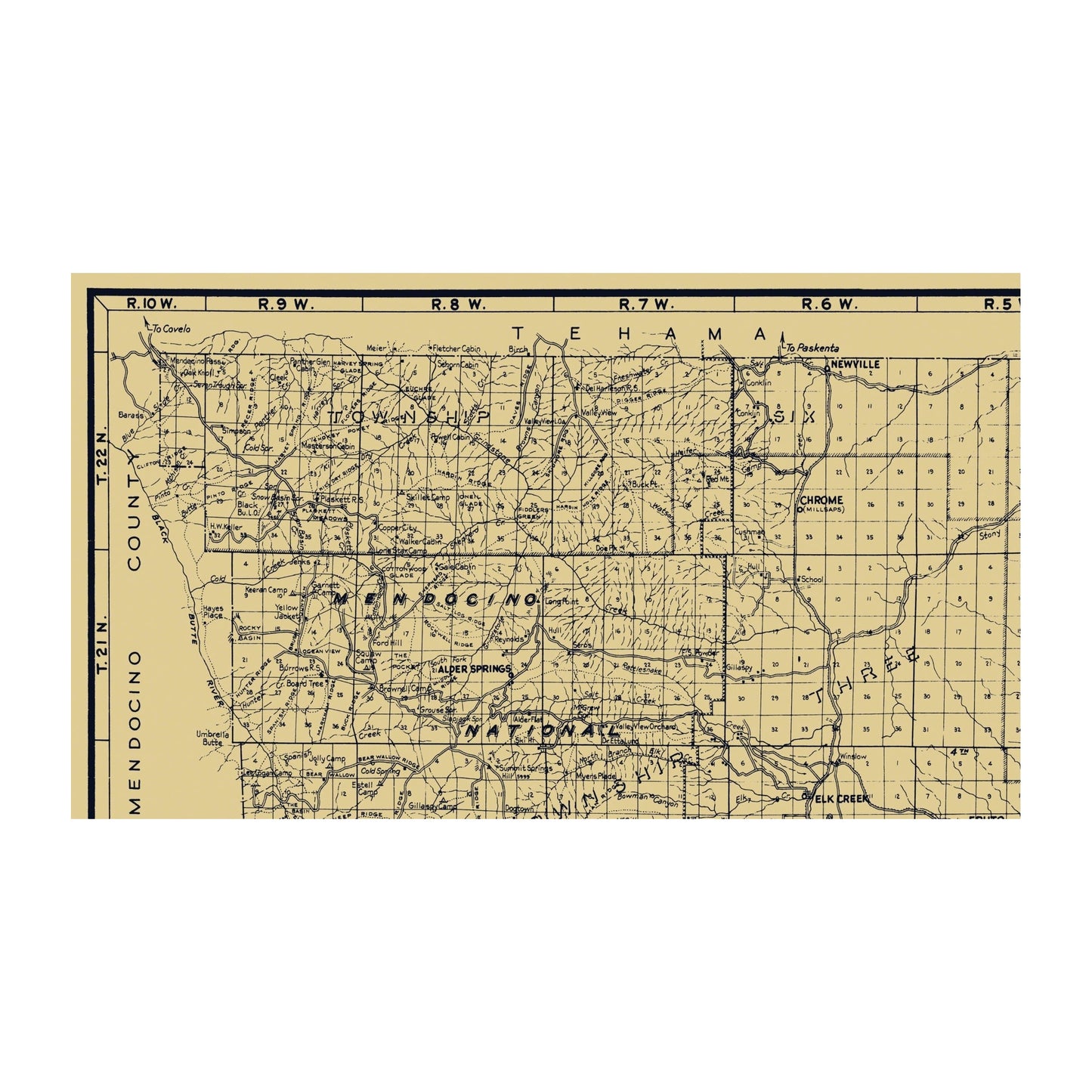 Historic County Map - Glenn County California - Metsker 1936 - 40 x 23 - Vintage Wall Art