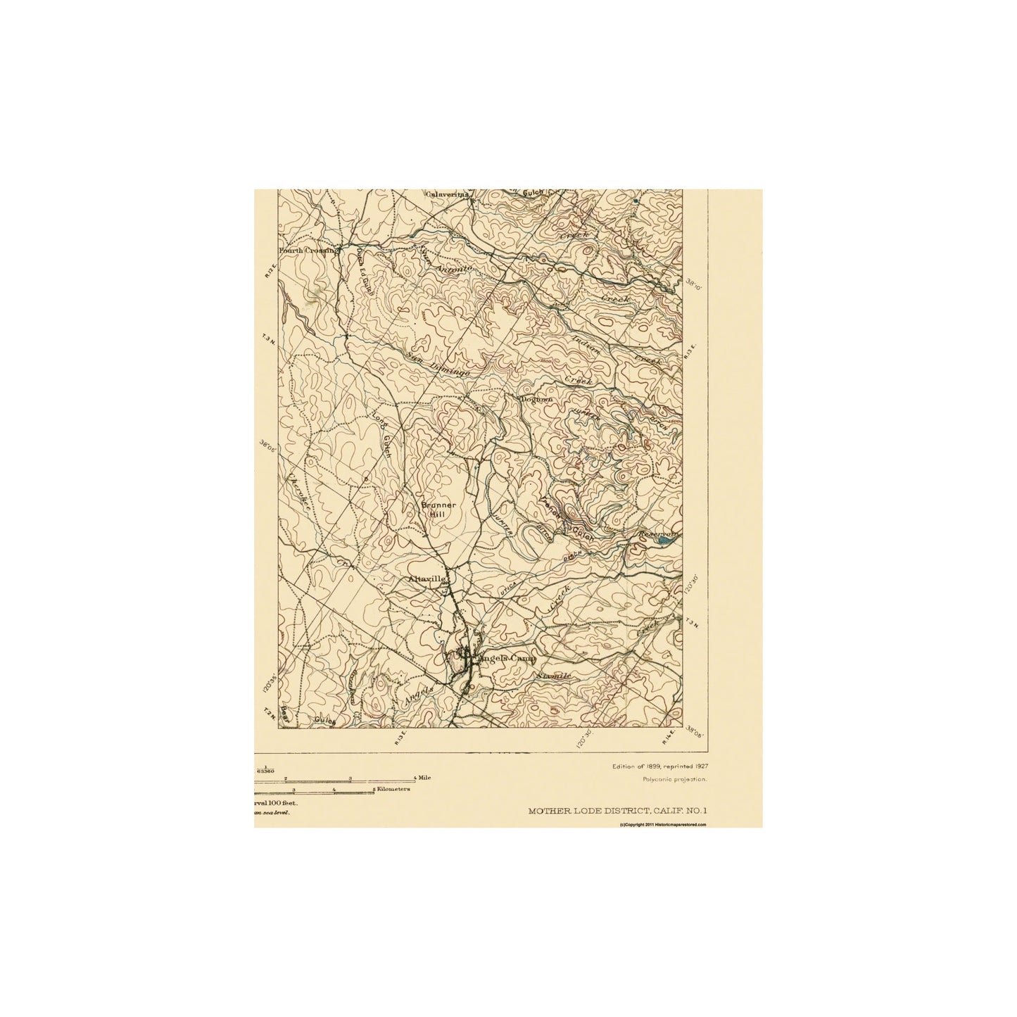 Topographical Map - Mother Lode District California 2 of 2 Sheet - USGS 1899 - Vintage Wall Art