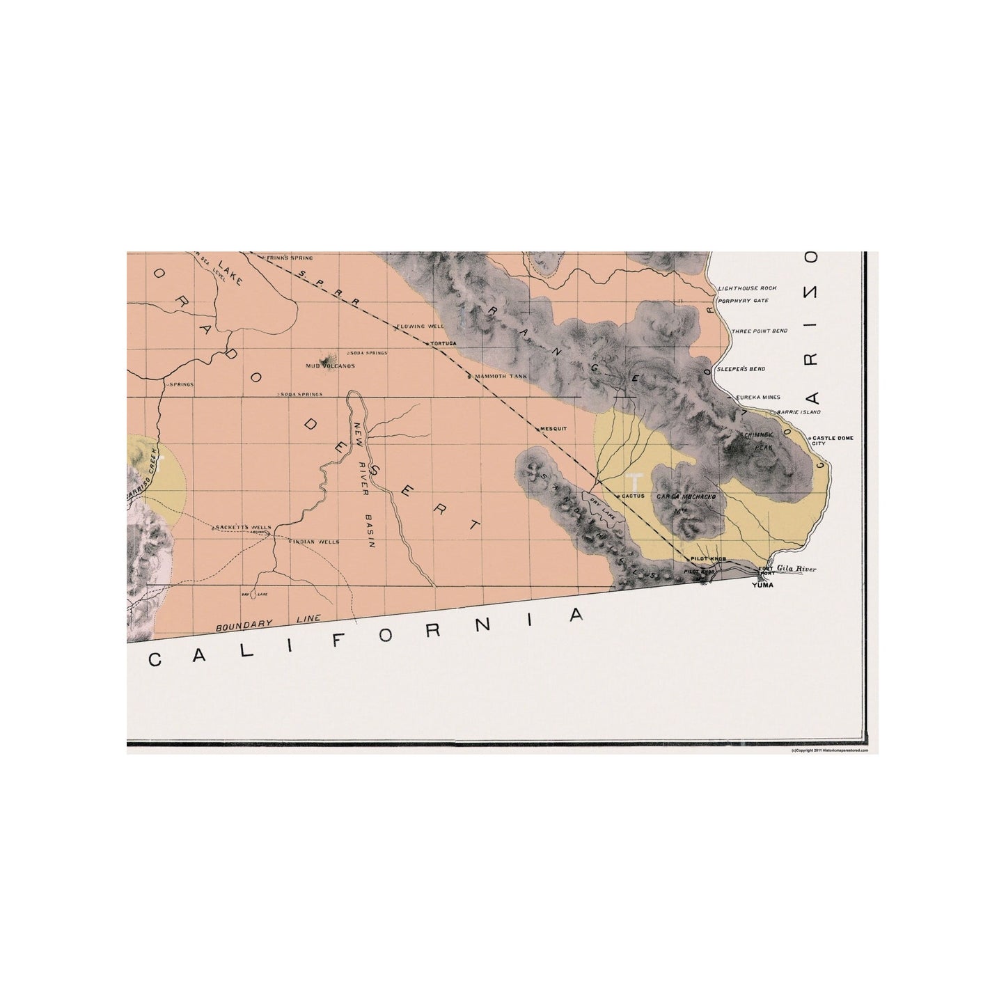Historic County Map - San Diego County California - Hanks 1886 - 34.38 x 23 - Vintage Wall Art