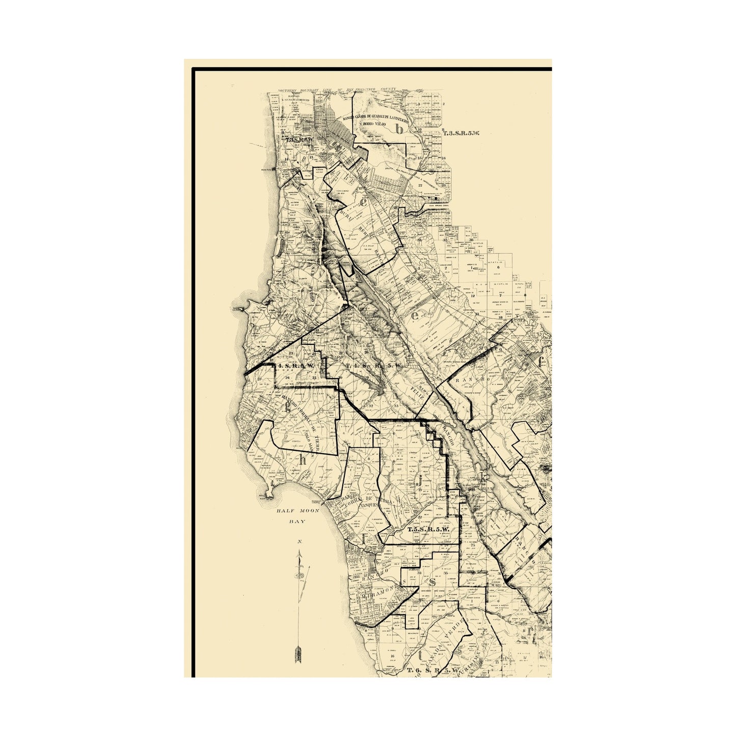Historic County Map - San Mateo County California - Bromfield 1894 - 23 x 38.69 - Vintage Wall Art