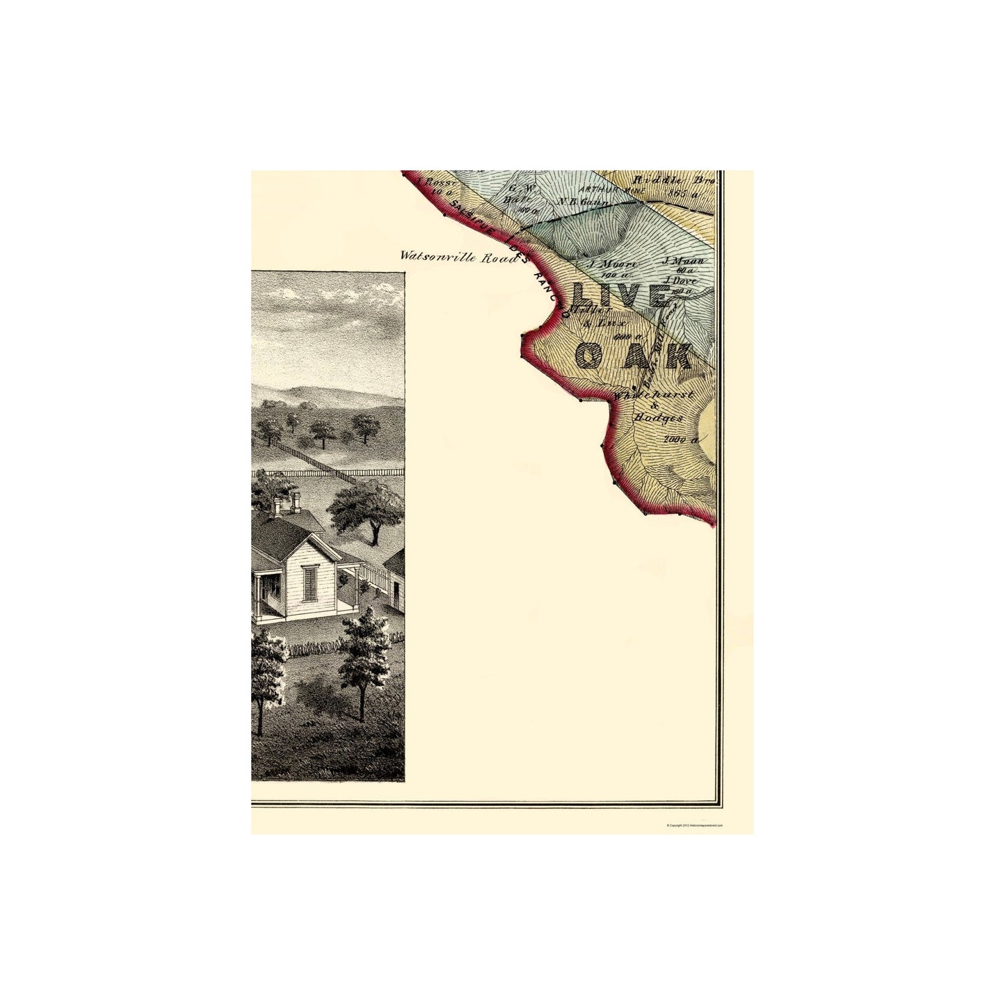 Historic County Map - Santa Clara County California - Thomas 1876 - Vintage Wall Art