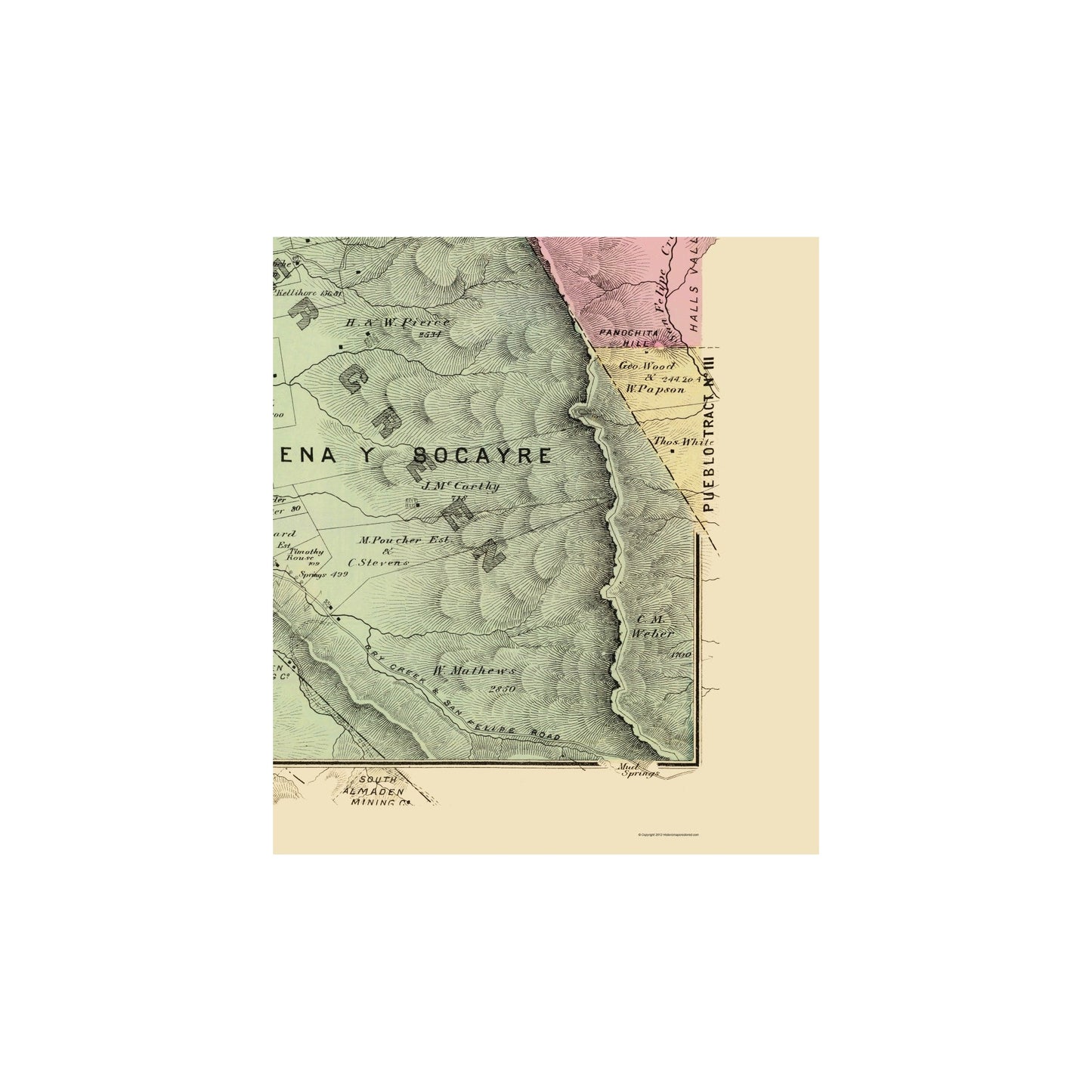 Historic County Map - San Jose County California - Thompson 1876 - Vintage Wall Art
