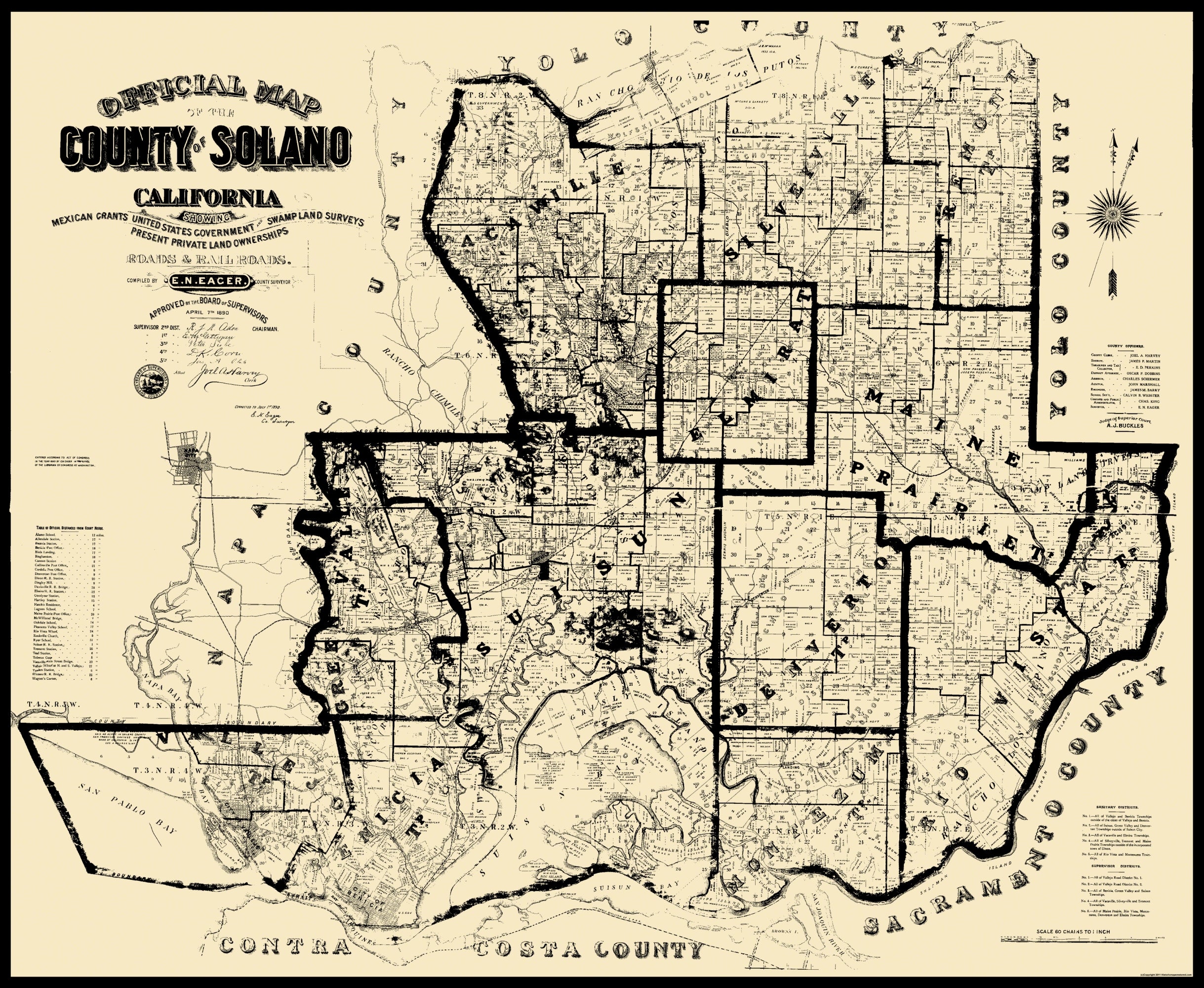 Historic County Map Solano County California Eager 1890 28.06 x