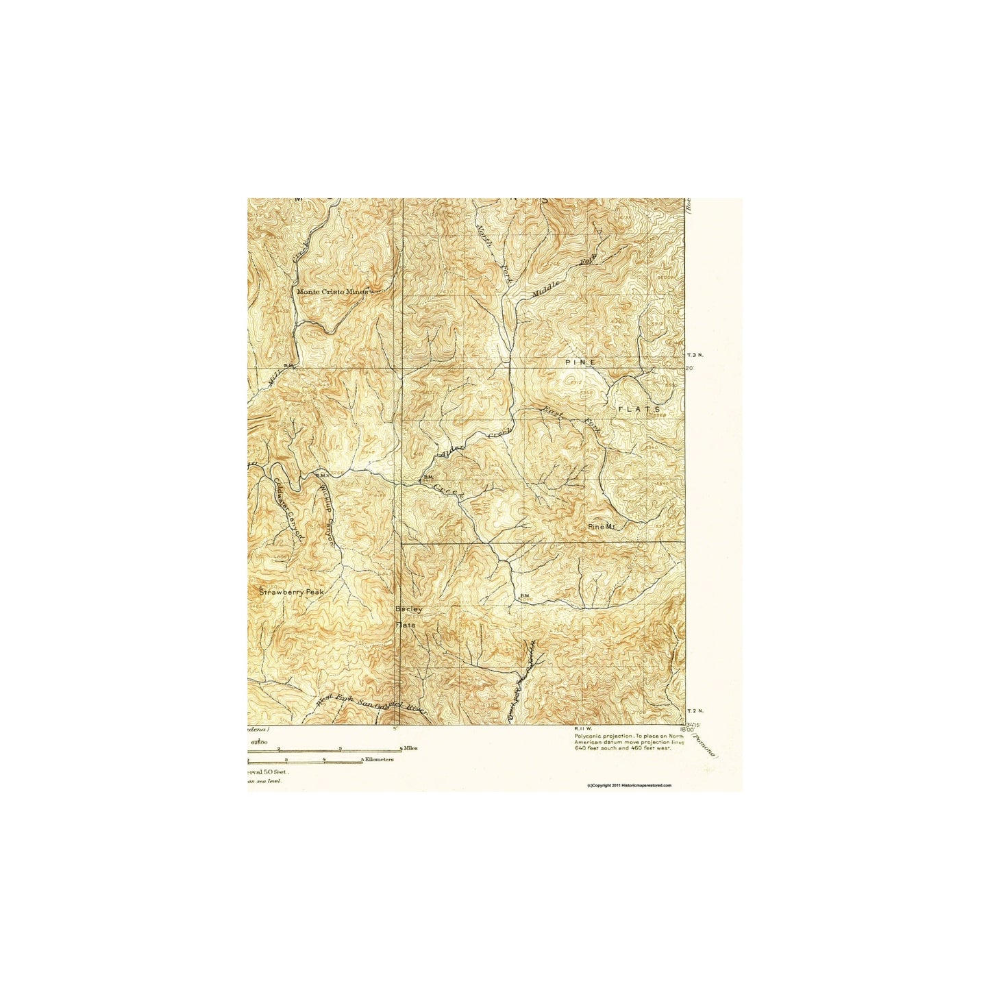 Topographical Map - Tujunga California Quad - USGS 1897 - 23 x 27.63 - Vintage Wall Art