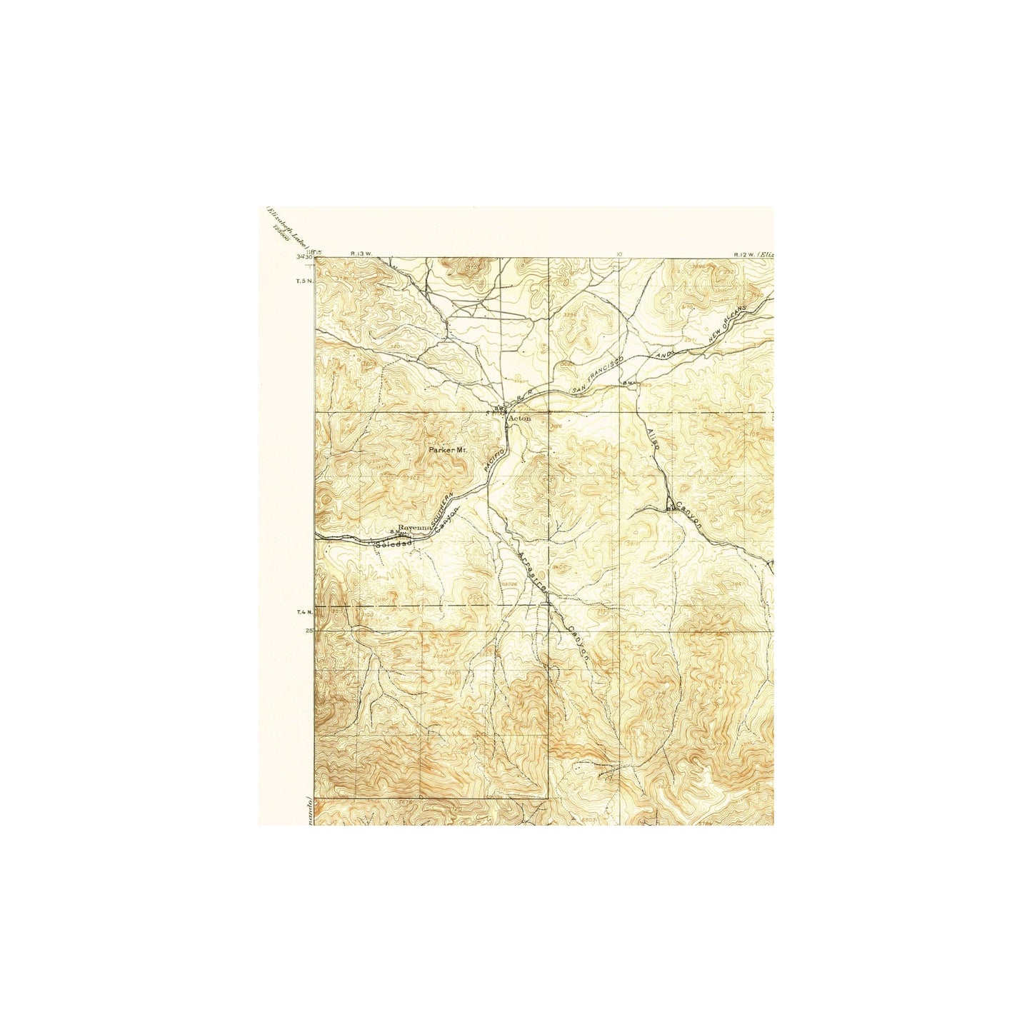 Topographical Map - Tujunga California Quad - USGS 1897 - 23 x 27.63 - Vintage Wall Art
