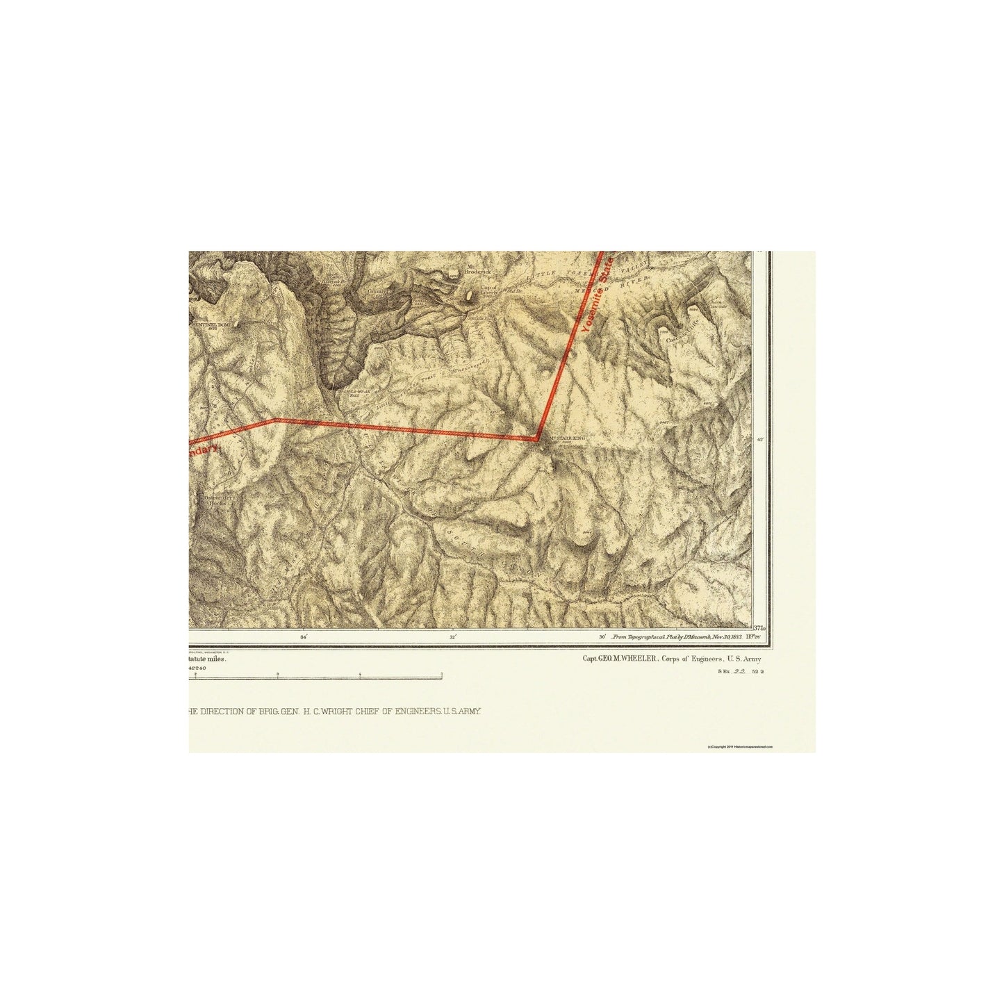 Topographical Map - Yosemite California Quad - USGS 1879 - Vintage Wall Art