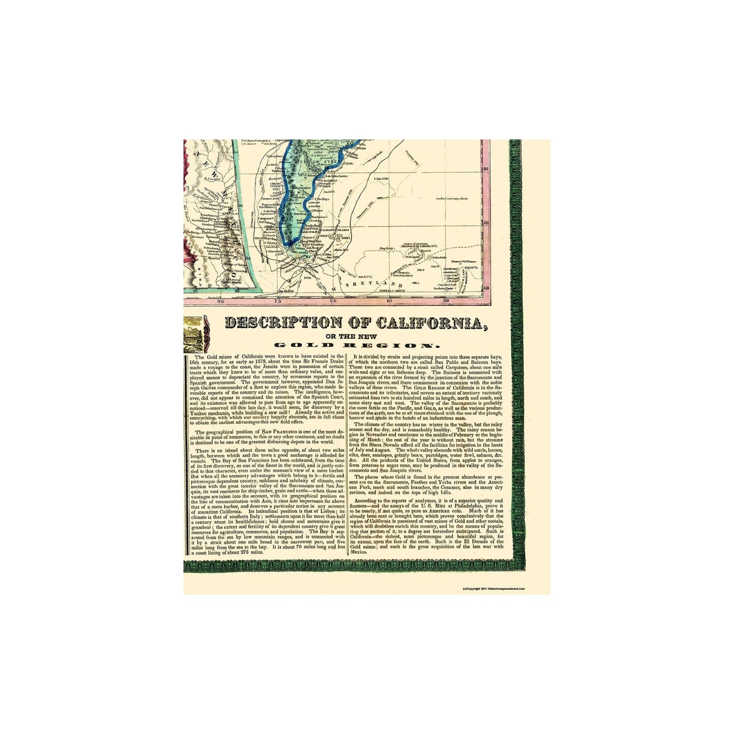Historic Mine Map - California Gold Regions - Thayer 1849 - Vintage Wall Art