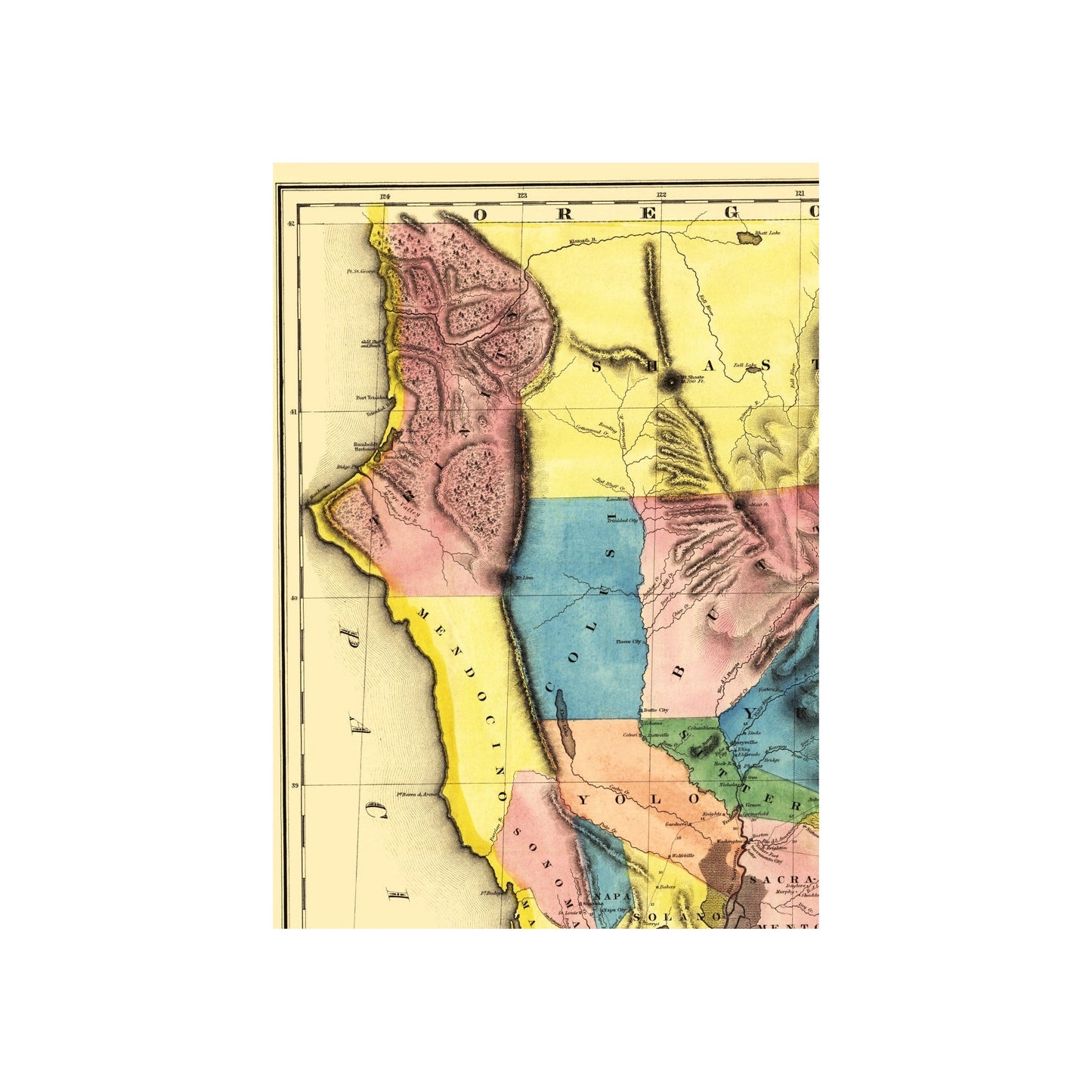 Historic State Map - California Gold Region - Sherman 1851 - 23 x 32.27 - Vintage Wall Art