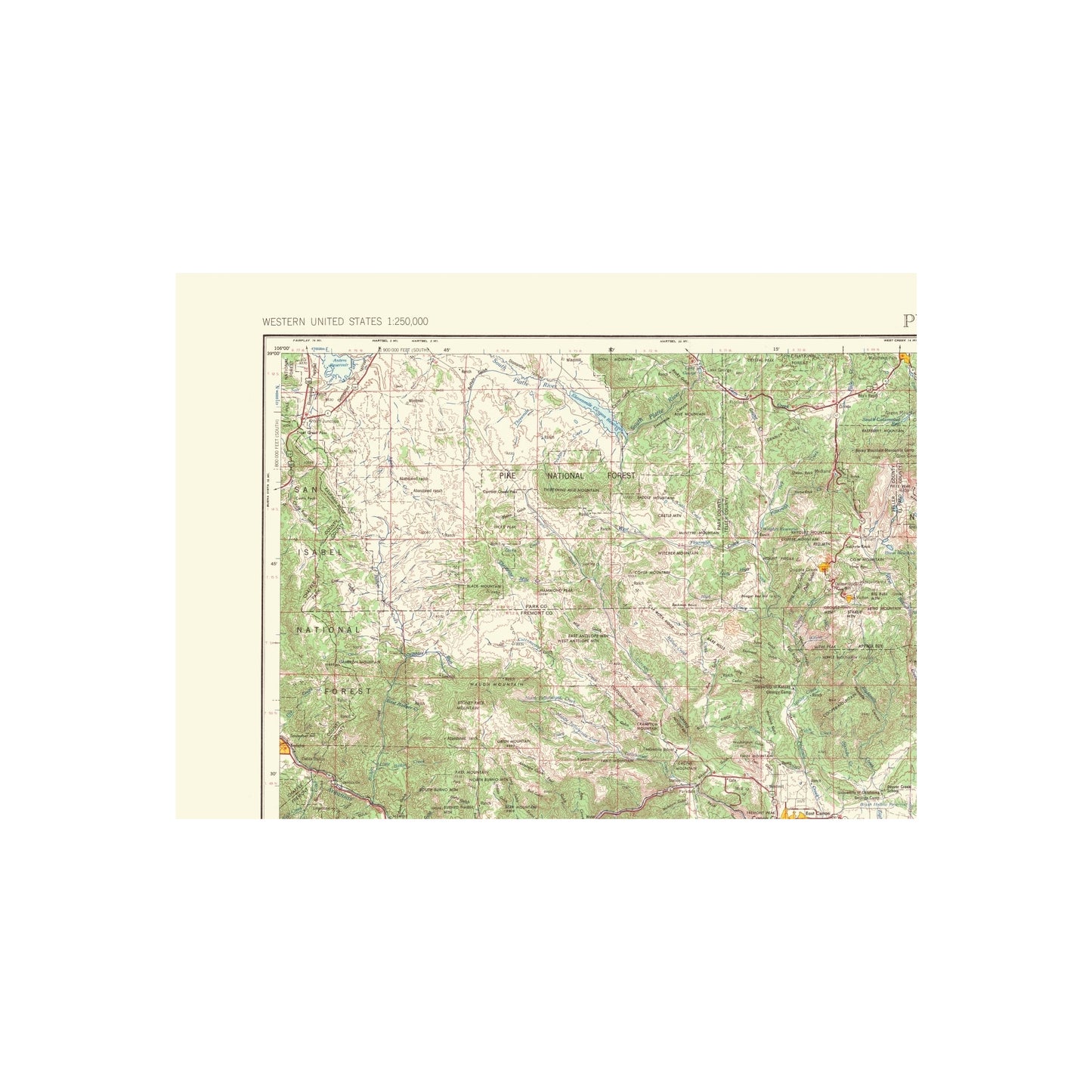 Topographical Map - Pueblo Colorado Quad - USGS 1966 - 23 x 31.22 - Vintage Wall Art
