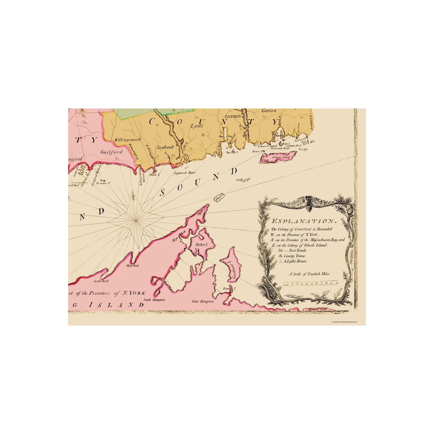 Historic State Map - Connecticut Colony - 1766 - 23 x 31.56 - Vintage Wall Art