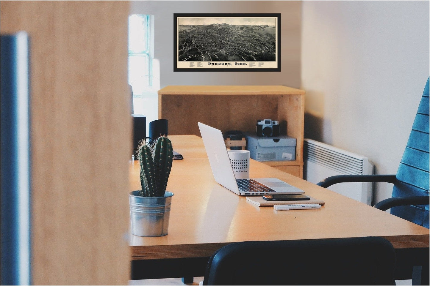 Historic Panoramic View - Danbury Connecticut - Burleigh 1884 - 23 x 44.68 - Vintage Wall Art