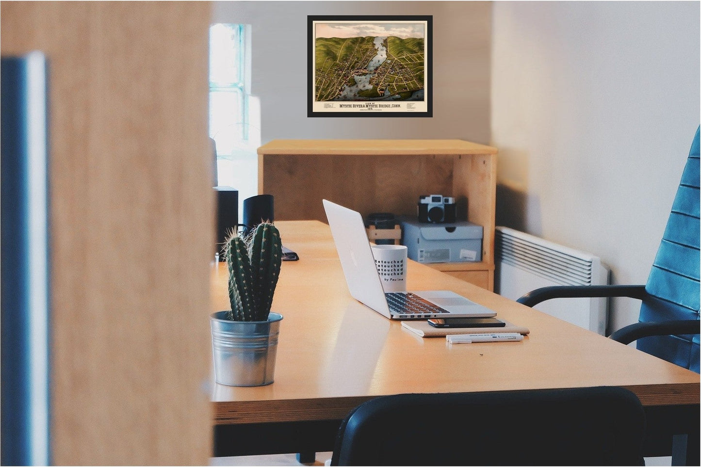 Historic Panoramic View - Mystic River Mystic Bridge Connecticut - Bailey 1879 - 23 x 28.92 - Vintage Wall Art