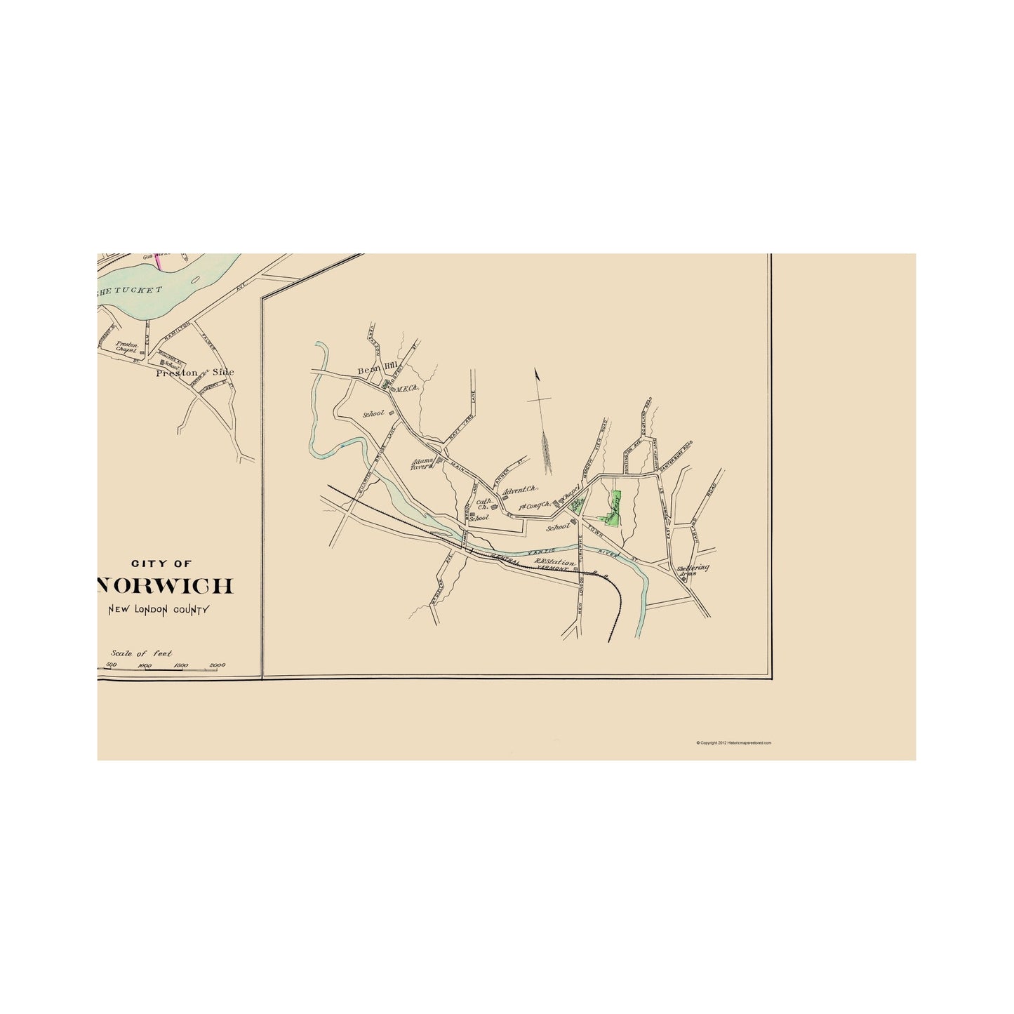 Historic City Map - Norwich Connecticut - Hurd 1893 - 23 x 37.16 - Vintage Wall Art