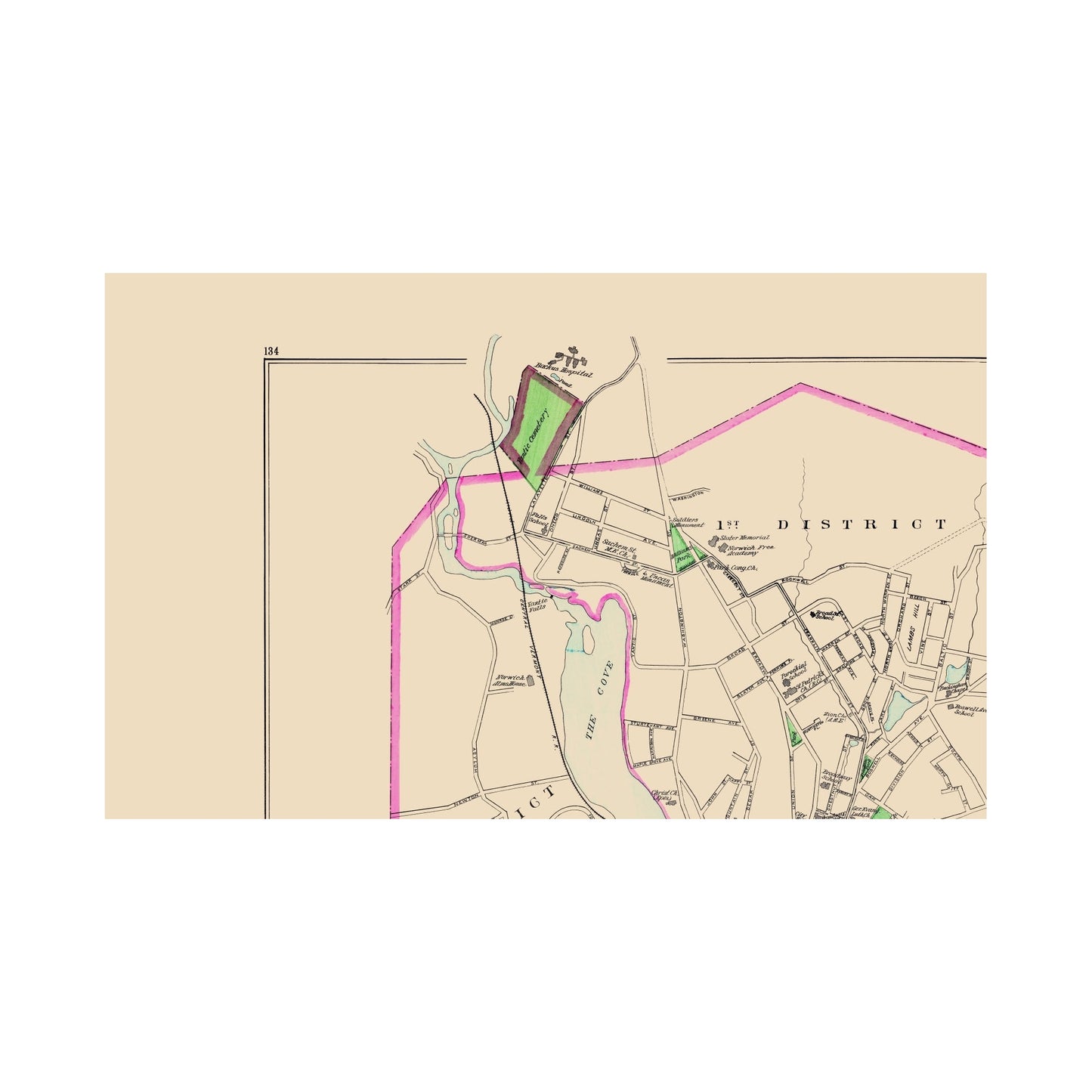 Historic City Map - Norwich Connecticut - Hurd 1893 - 23 x 37.16 - Vintage Wall Art