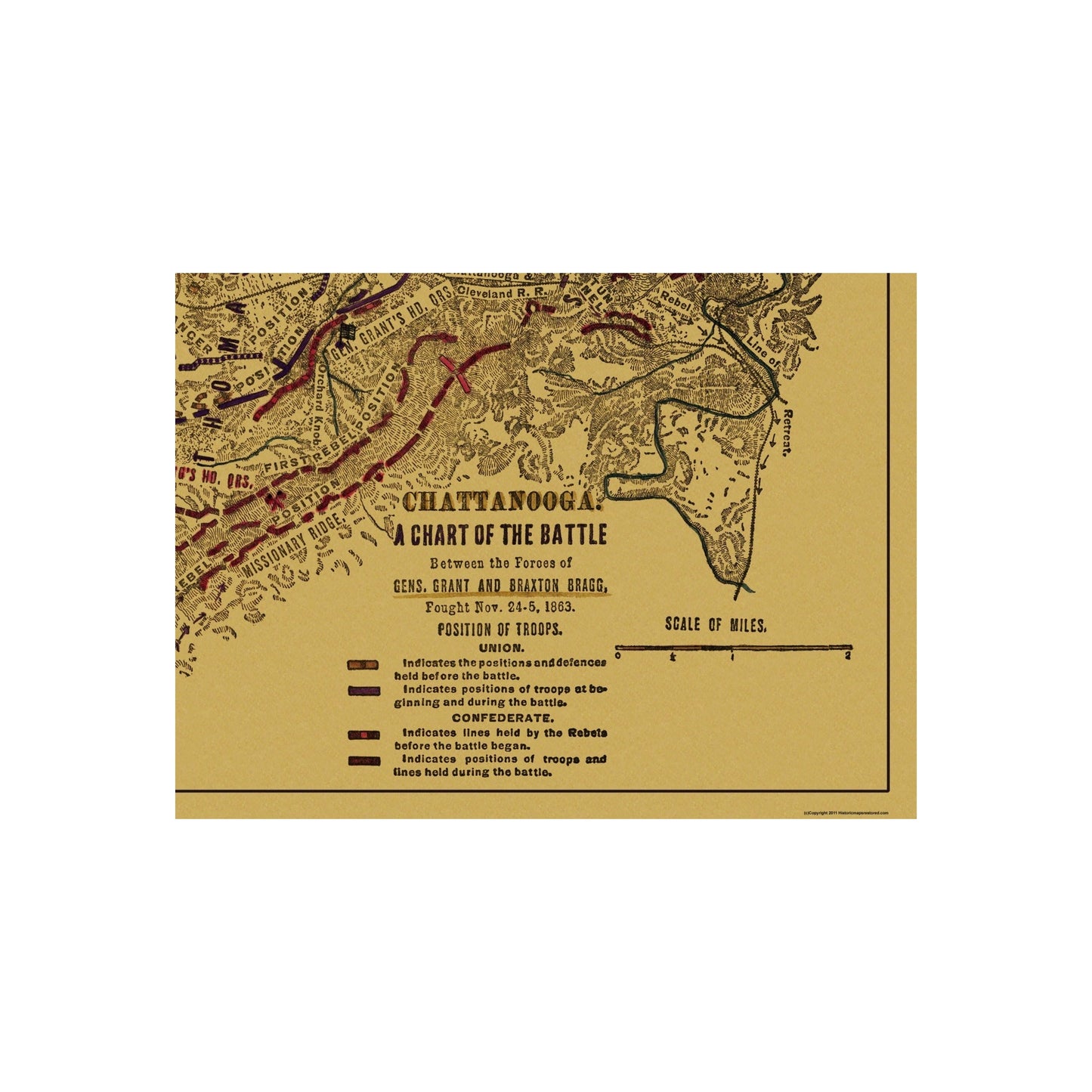 Historical Civil War Map - Chattanooga Tennessee Battle Chart - Sneden 1863 - Vintage Wall Art