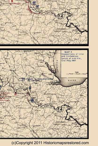 Historical Civil War Map - Chancellorsville Virginia Battle - 1863 - 23 x 34.36 - Vintage Wall Art