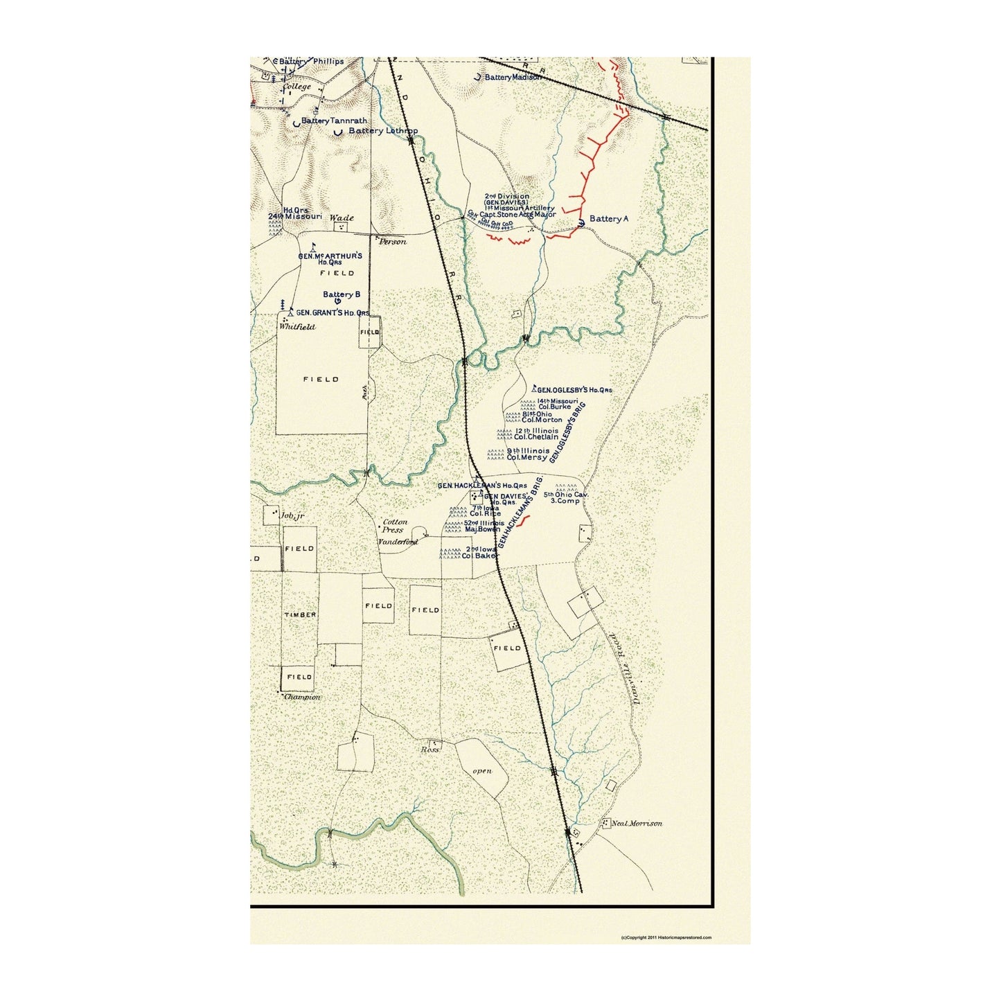 Historical Civil War Map - Corinth Mississippi Battle - Rosecrans 1862 - 23 x 40.81 - Vintage Wall Art