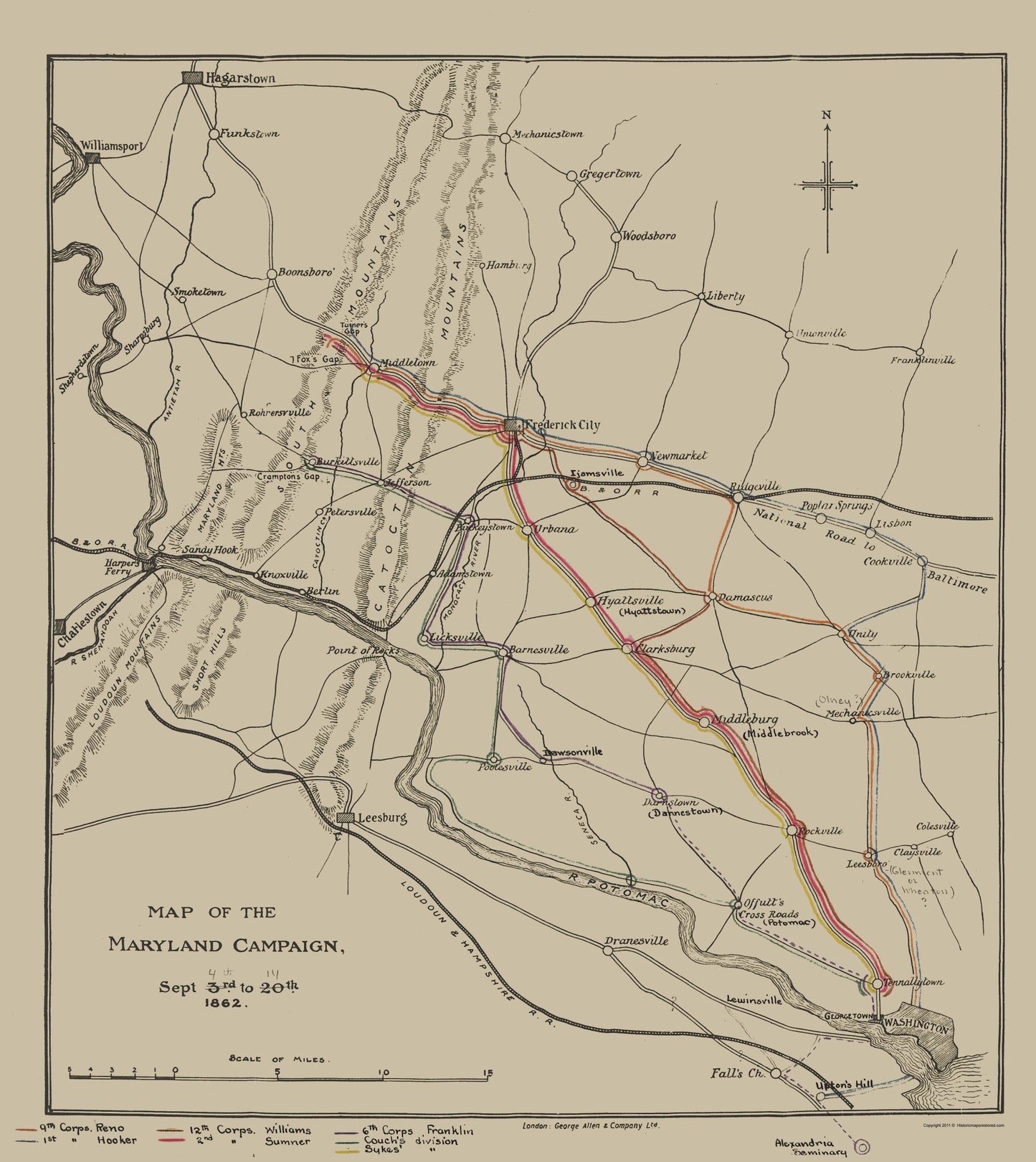 Historical Civil War Map - Maryland Campaign - Sheppard 1862 - 23 x 25.80 - Vintage Wall Art