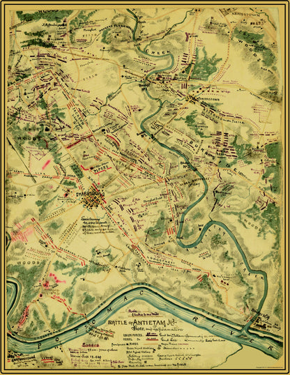 Historical Civil War Map - Antietam Maryland Battle - Sneden 1862 - 23 x 29.72 - Vintage Wall Art