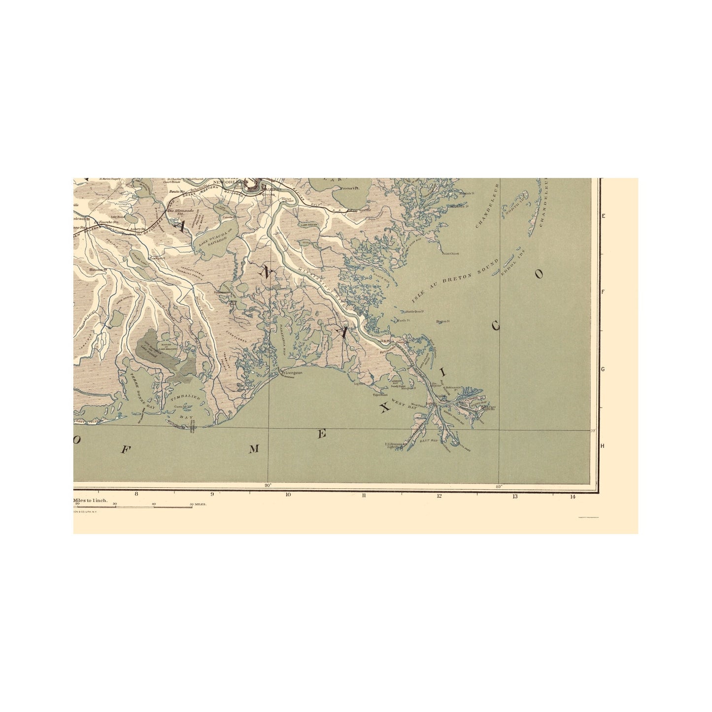 Historical Civil War Map - Mississippi Delta Region - Bien 1895 - Vintage Wall Art