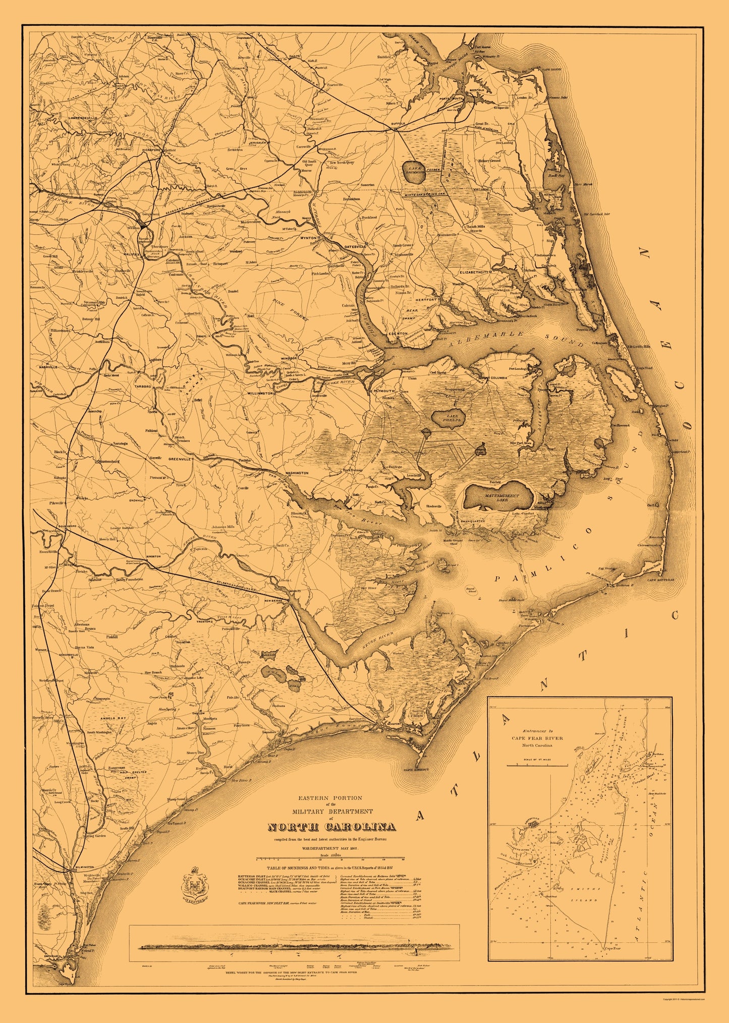 Historical Civil War Map - North Carolina Eastern Portion Military - Fillmore 1862 - 23 x 32.27 - Vintage Wall Art