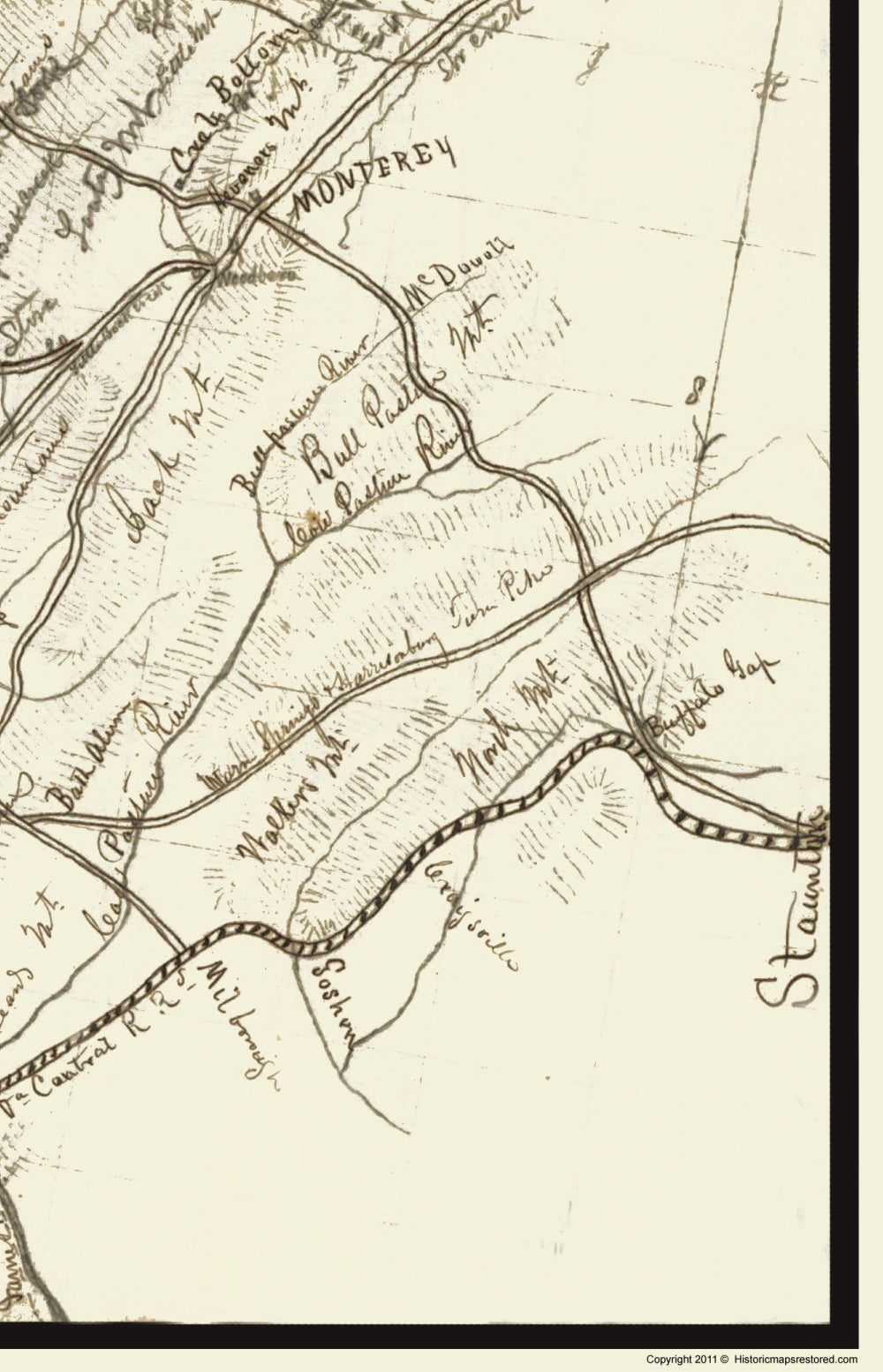 Historical Civil War Map - Staunton Clarksburg Virginia - 1861 - 23 x 35.76 - Vintage Wall Art