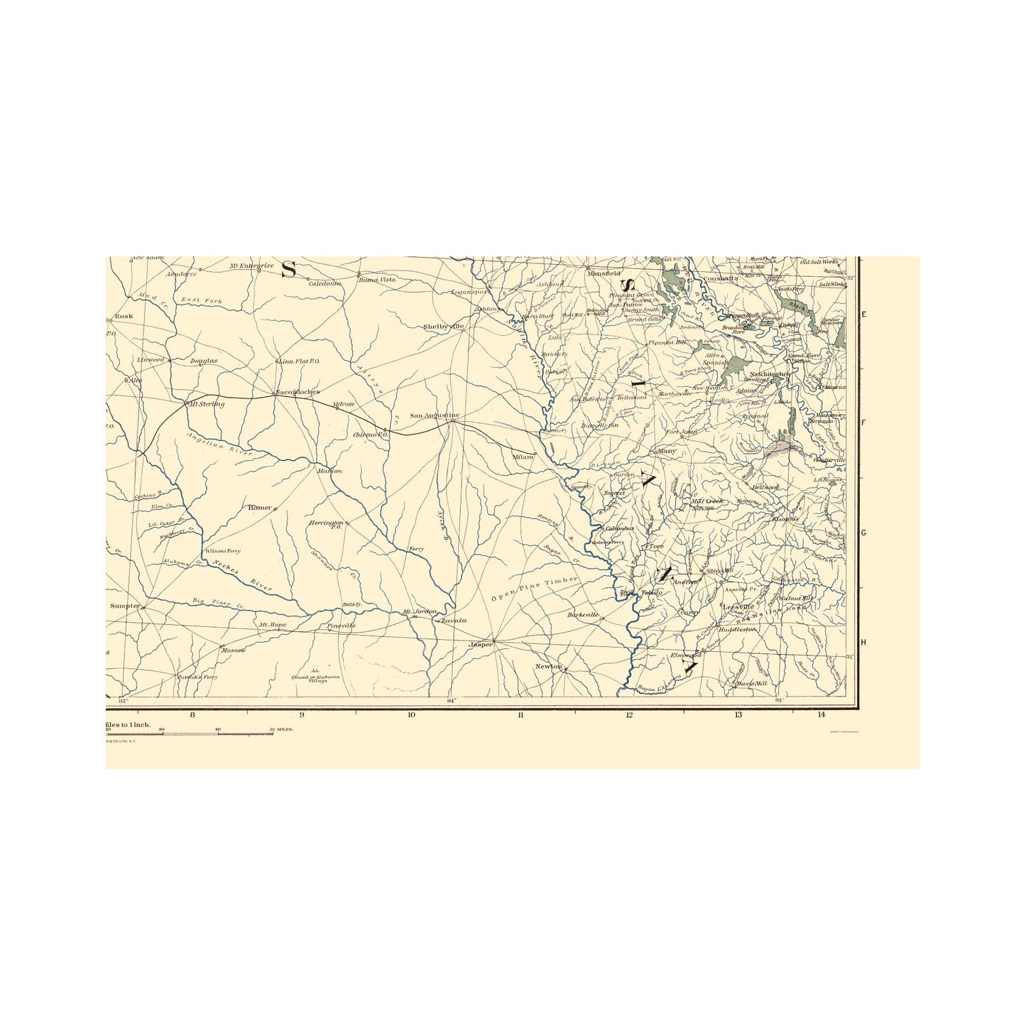 Historical Civil War Map - Texas Louisiana Arkansas - Bien 1895 - Vintage Wall Art