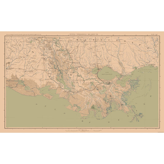 Historical Civil War Map - Louisianna Mississippi Coastal Theatre - Bien 1894 - 37.19 x 23 - Vintage Wall Art
