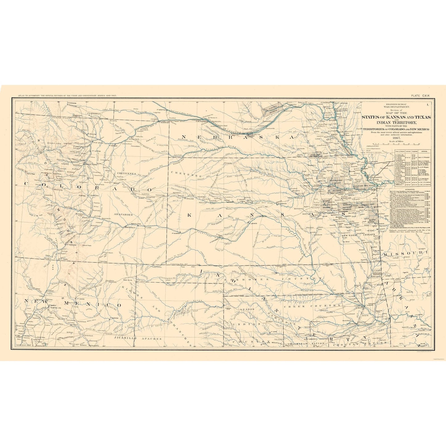 Historical Civil War Map - Kansas Texas Indian Territory - Bien 1894 - 37.16 x 23 - Vintage Wall Art