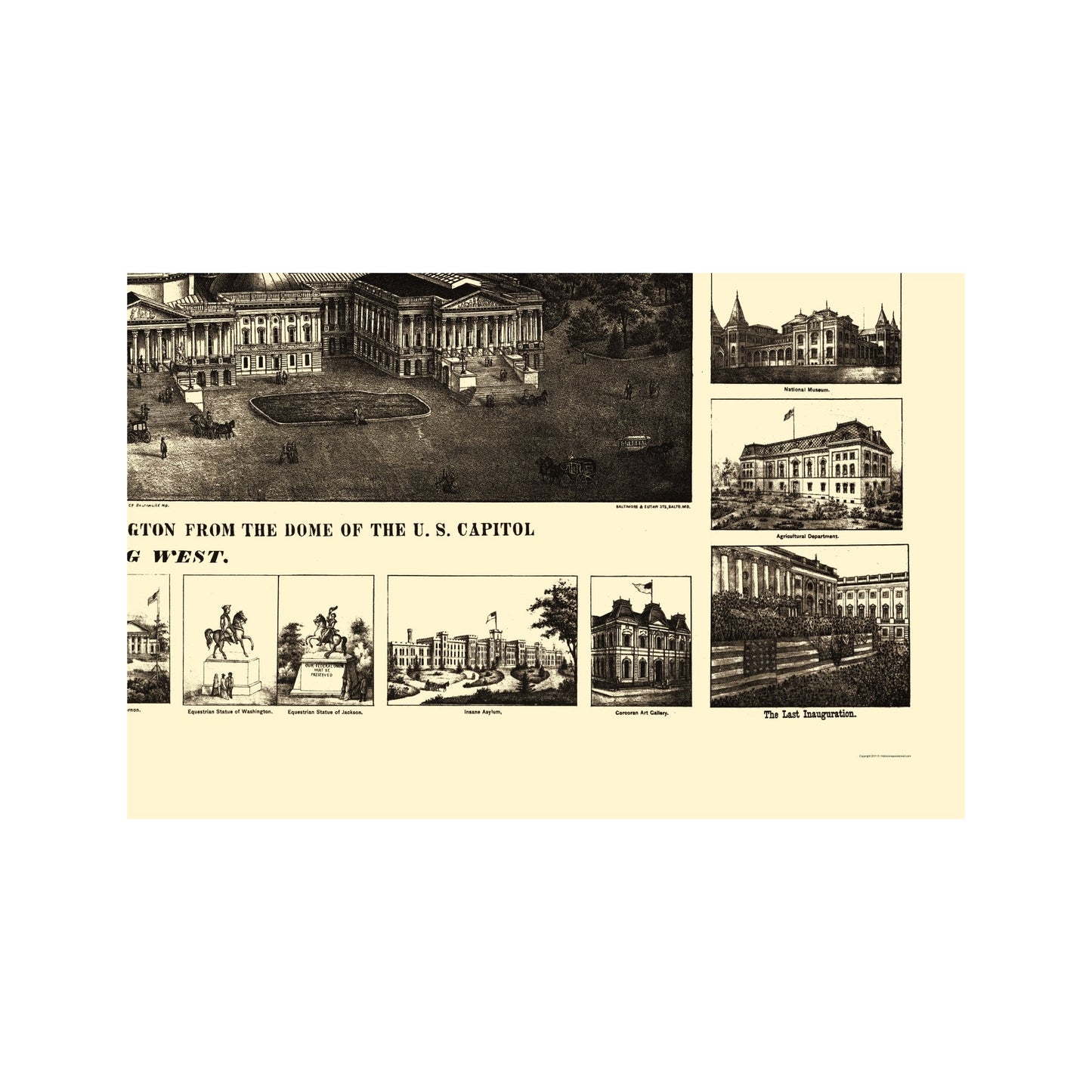 Historic Panoramic View - Washington DC - Sachese 1860 - Vintage Wall Art