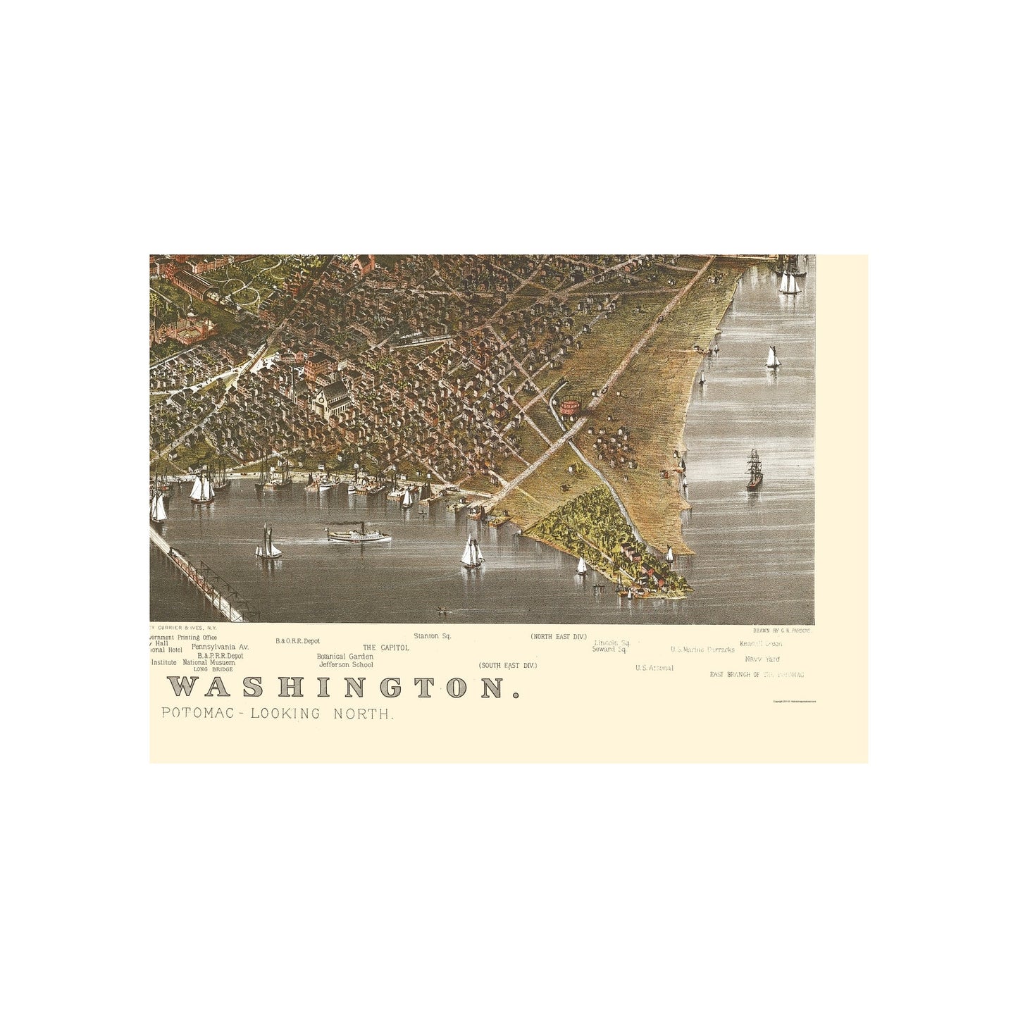 Historic Panoramic View - Washington DC - Currier 1880 - Vintage Wall Art
