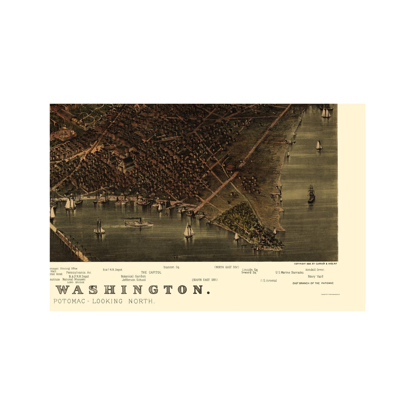 Historic Panoramic View - Washington DC - Currier 1892 - Vintage Wall Art