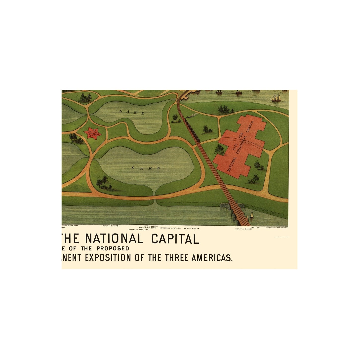 Historic Panoramic View - National Mall Washington DC - Johnson 1888 - Vintage Wall Art