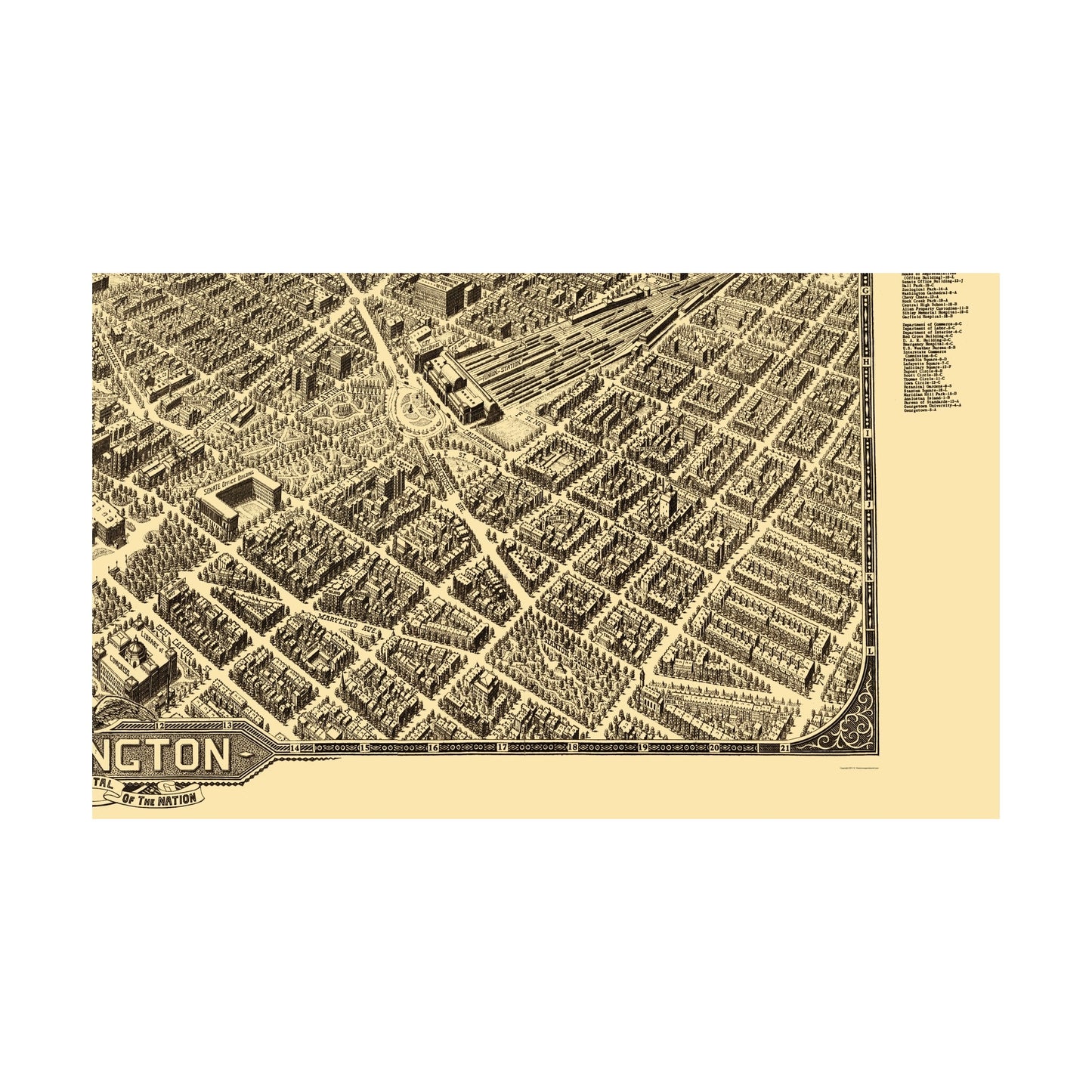 Historic Panoramic View - Washington DC - Olsen 1921 - Vintage Wall Art