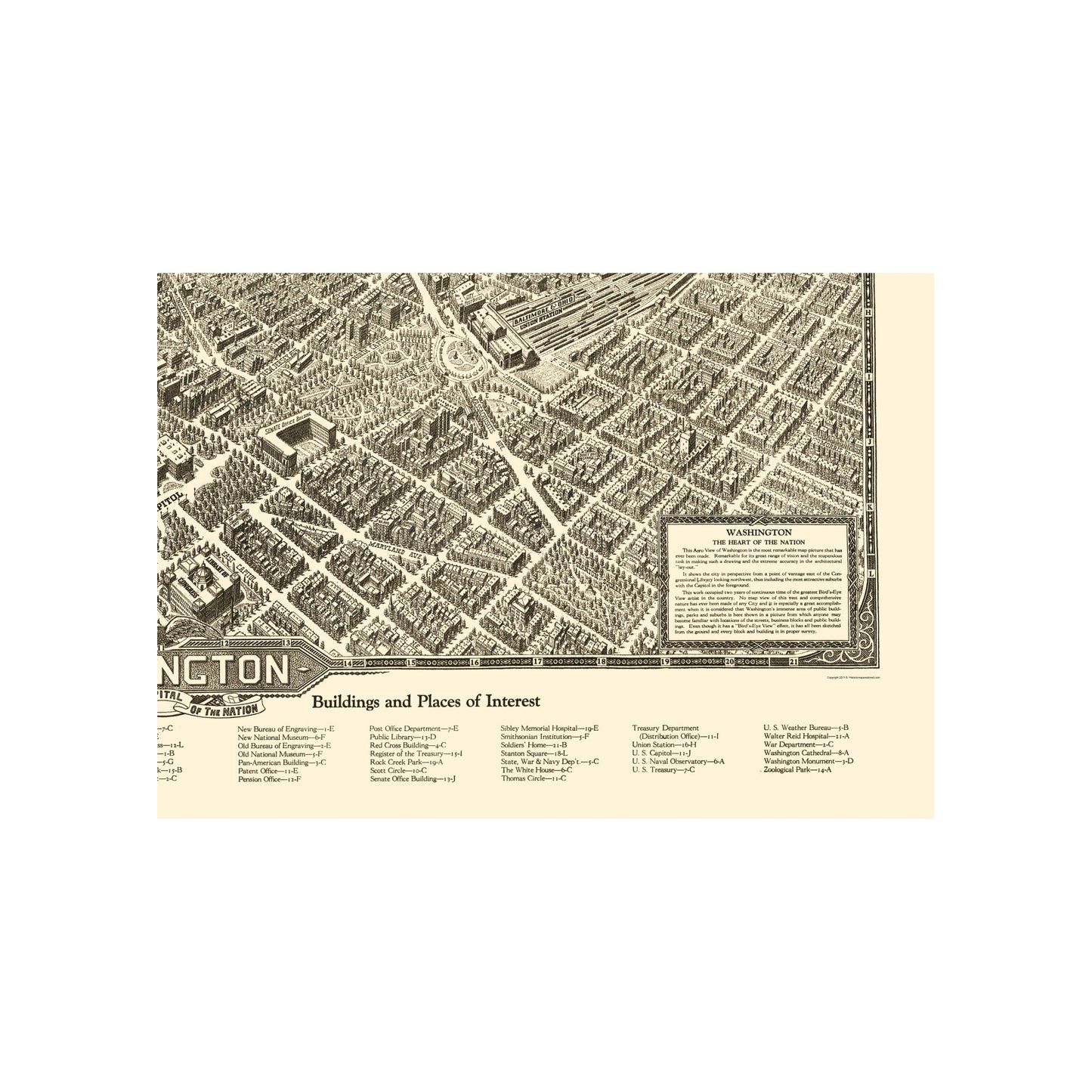 Historic Panoramic View - Washington DC - Olsen 1923 - Vintage Wall Art