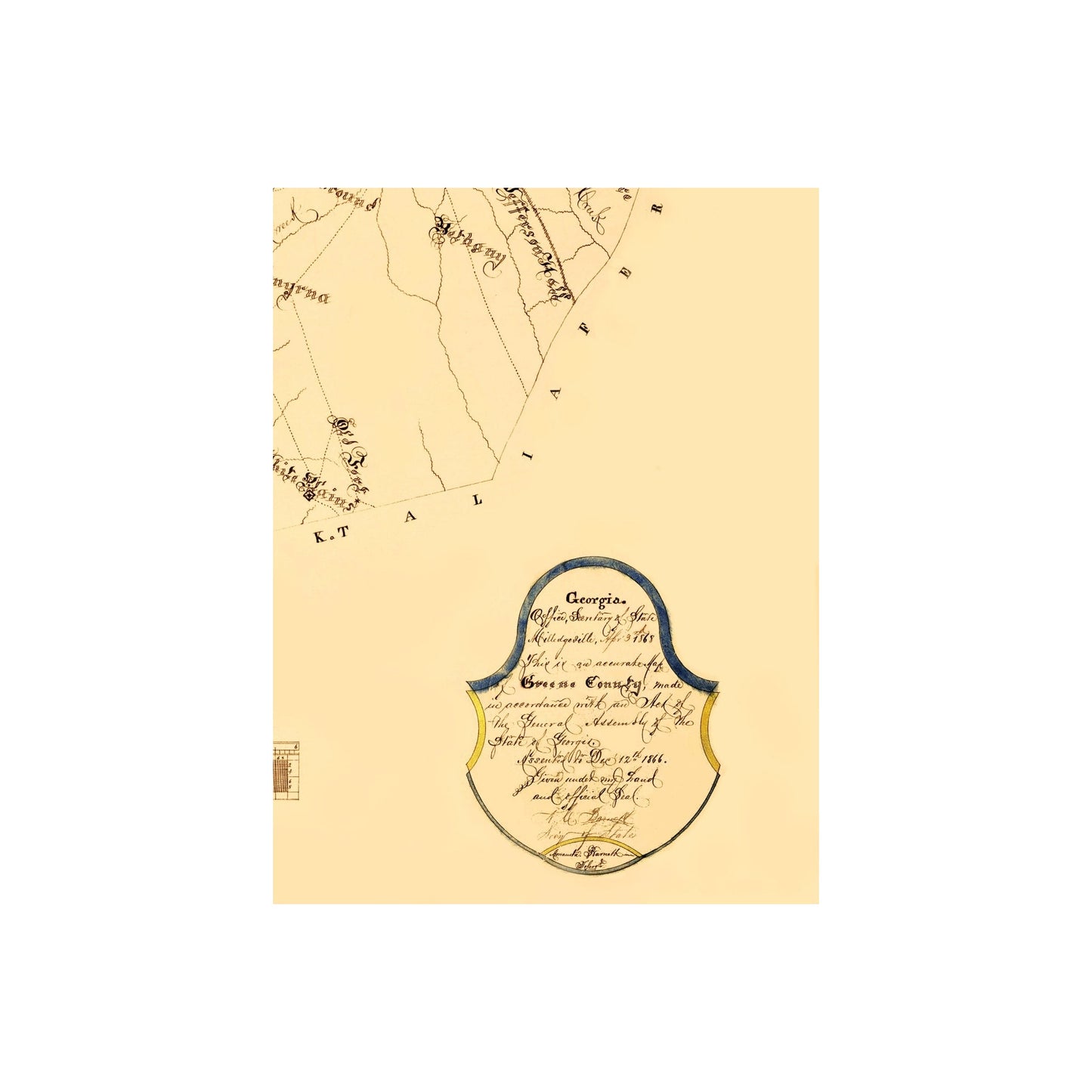 Historic County Map - Greene County Georgia - Green 1868 - Vintage Wall Art