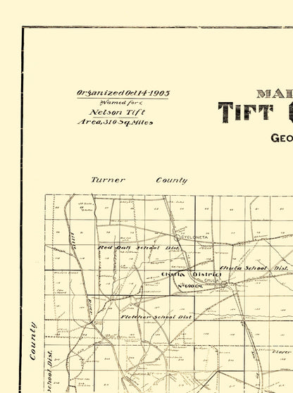 Historic County Map - Tift County Georgia - Hudgins 1905 - 23 x 30.86 - Vintage Wall Art