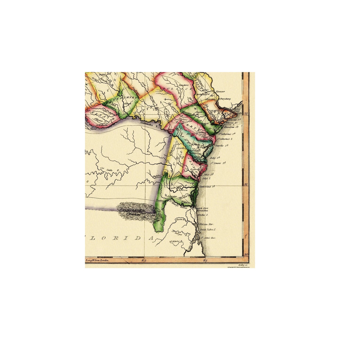 Historic State Map - Georgia - Gridley 1818 - Vintage Wall Art