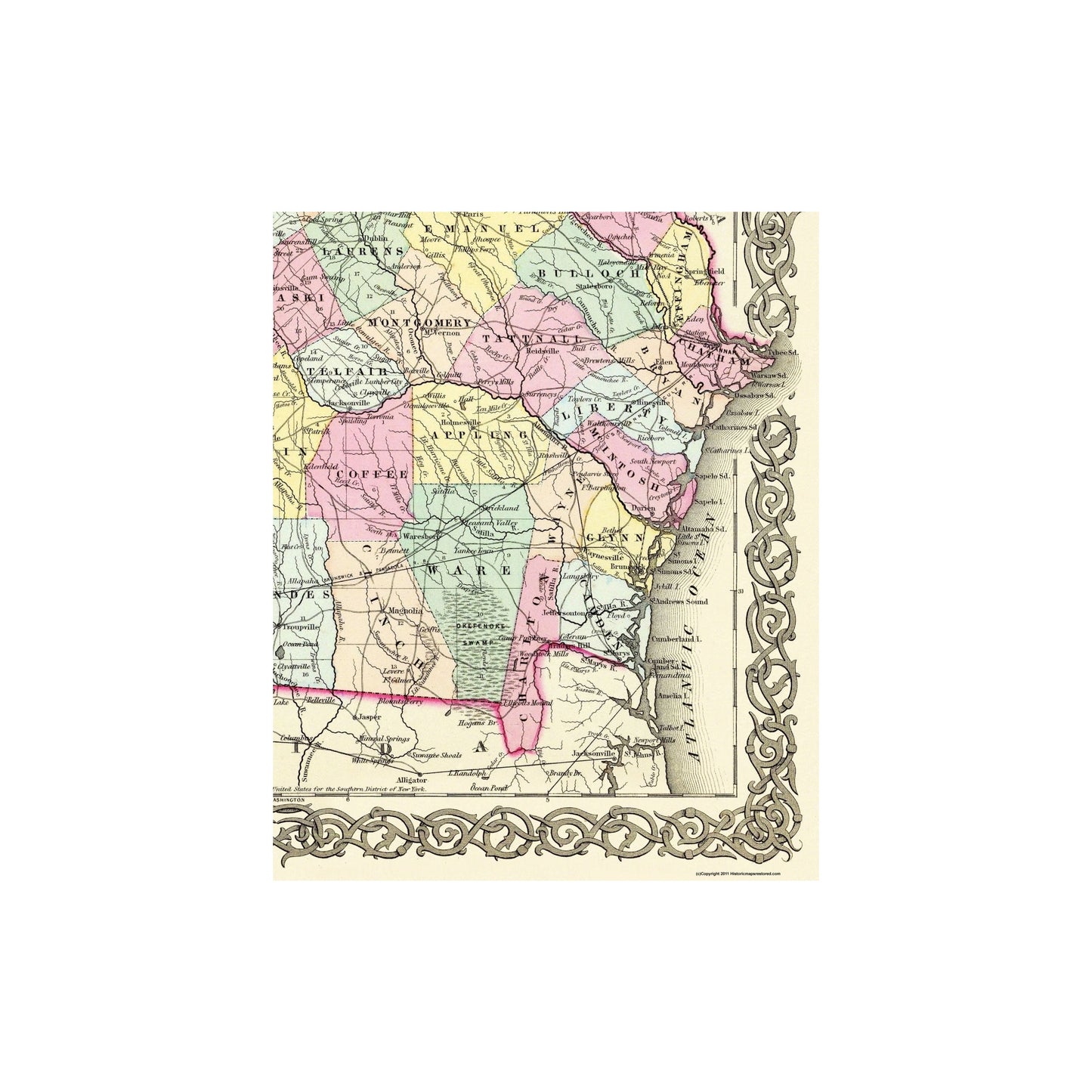 Historic State Map - Georgia - Colton 1855 - Vintage Wall Art