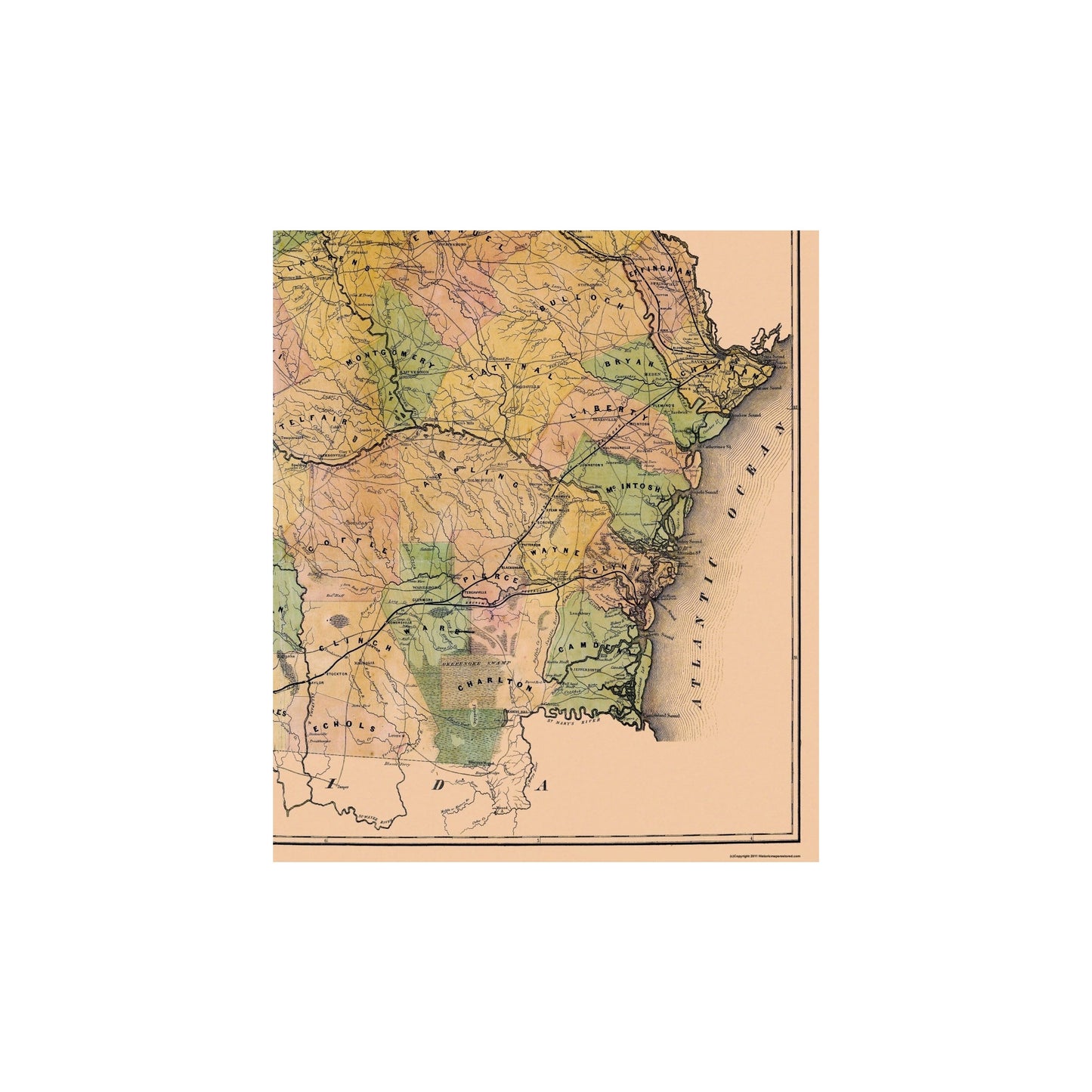 Historic State Map - Georgia - Lloyd 1864 - Vintage Wall Art